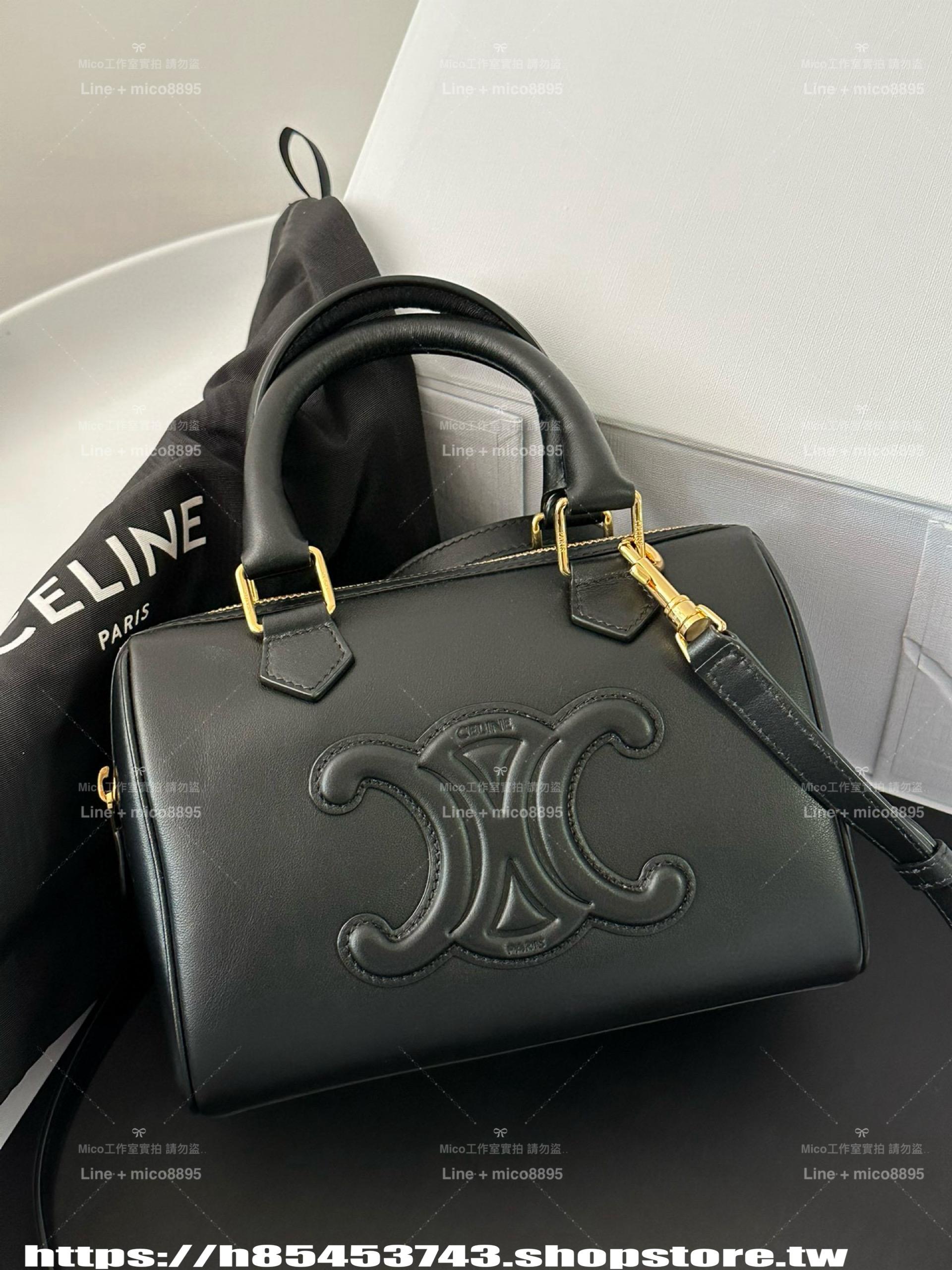 CELINE｜早春Cuir 全皮款黑色/棕色 Triomphe波士頓包/枕頭包/19cm