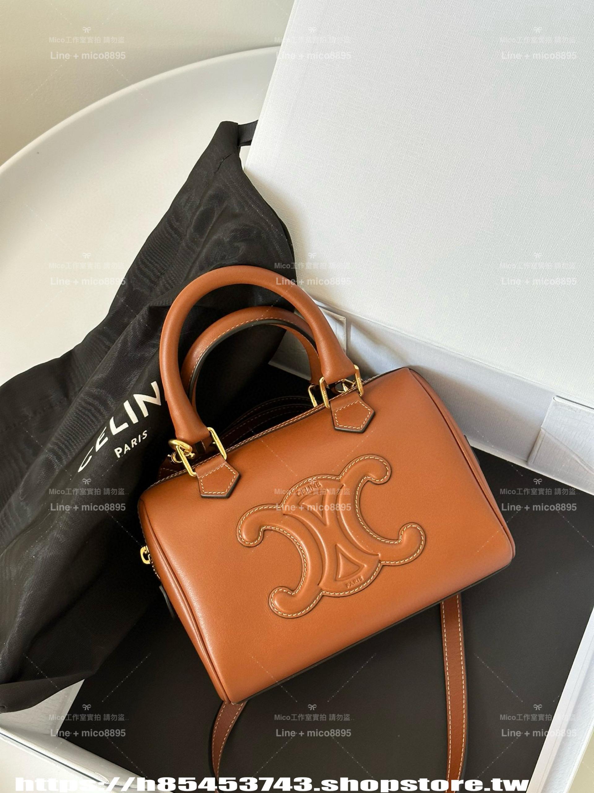 CELINE｜早春Cuir 全皮款黑色/棕色 Triomphe波士頓包/枕頭包/19cm