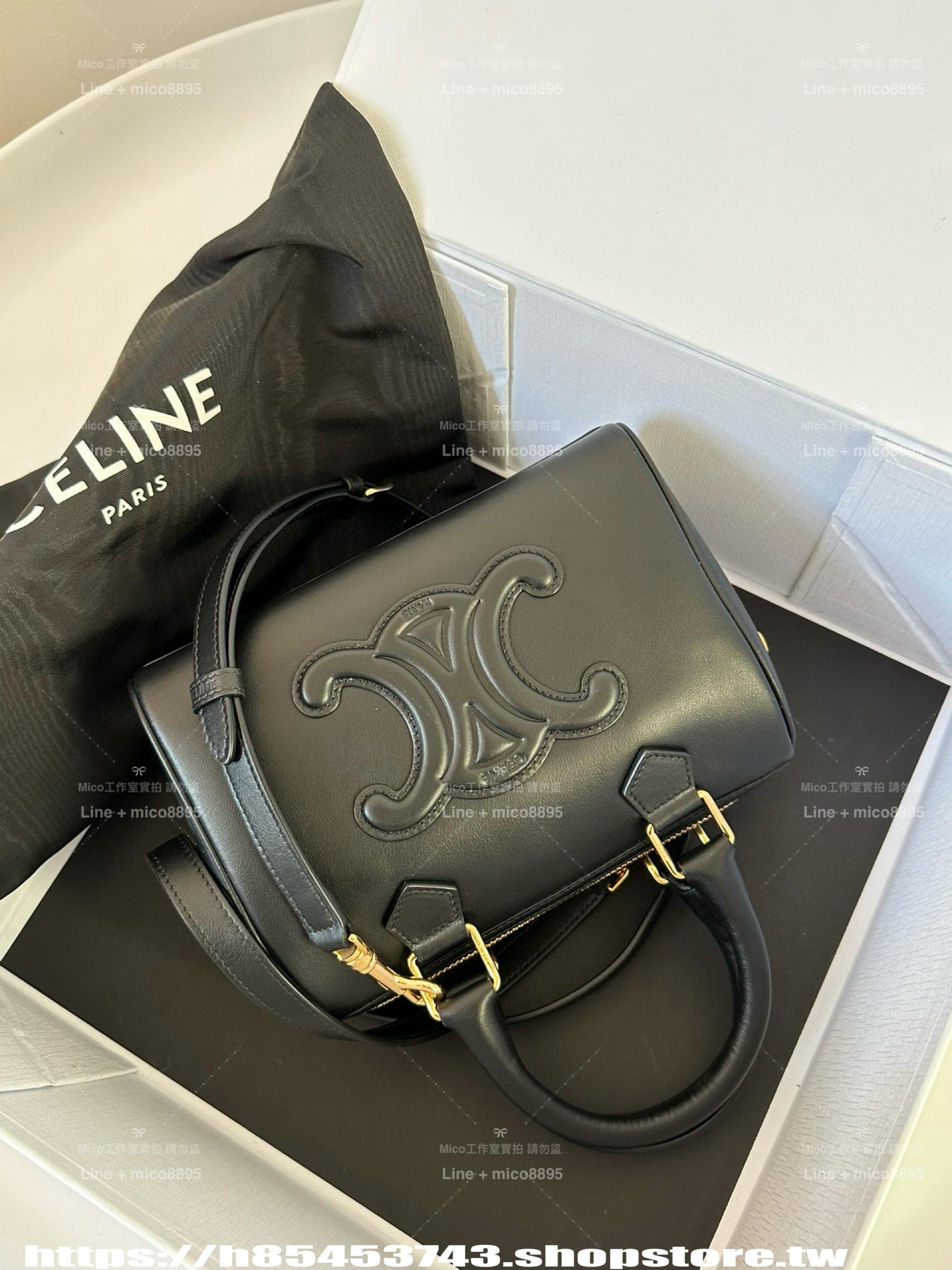 CELINE｜早春Cuir 全皮款黑色/棕色 Triomphe波士頓包/枕頭包/19cm
