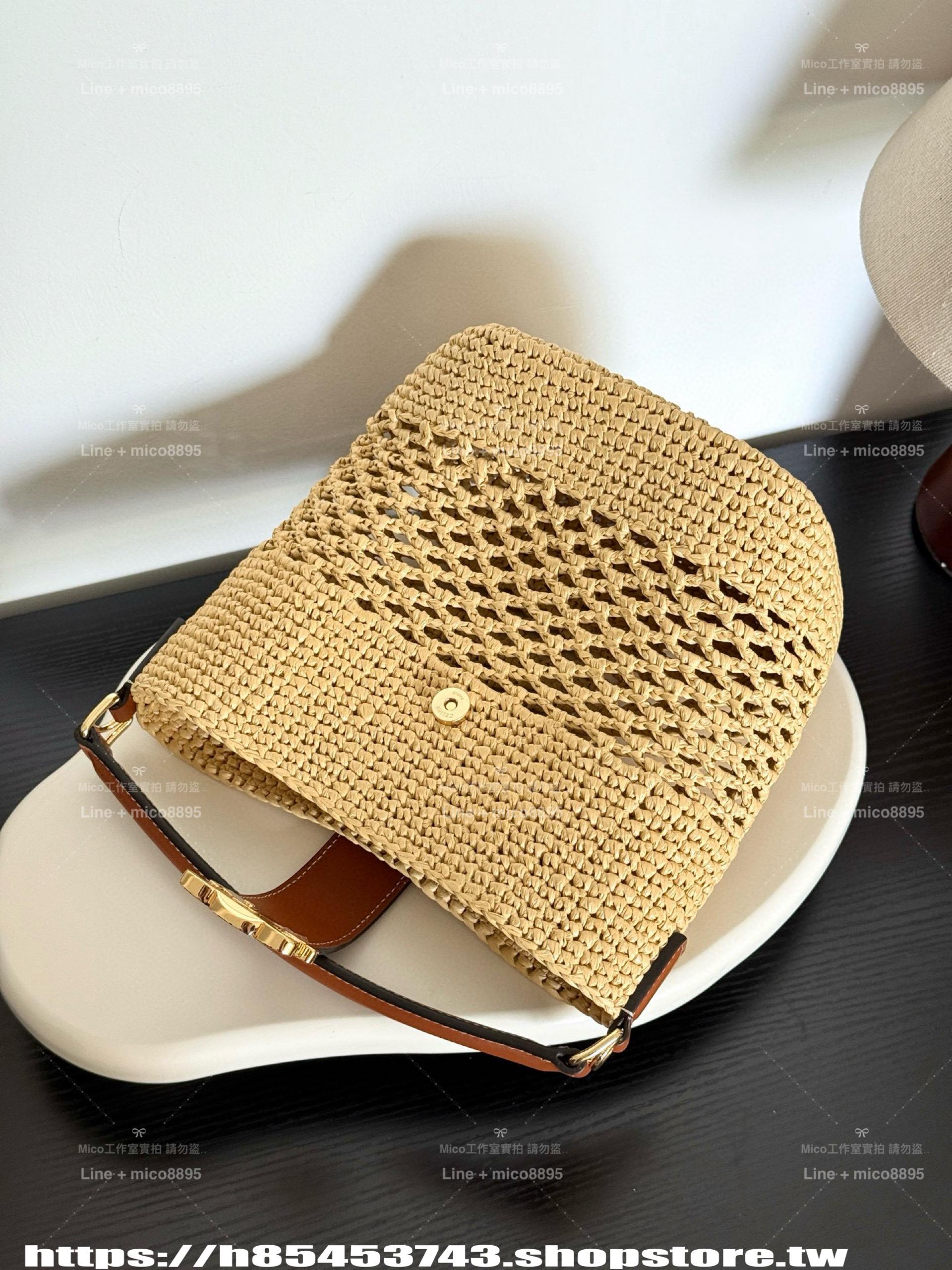 CELINE 夏日度假風系列 草編款 Louise水桶包 可手提與斜挎 19cm