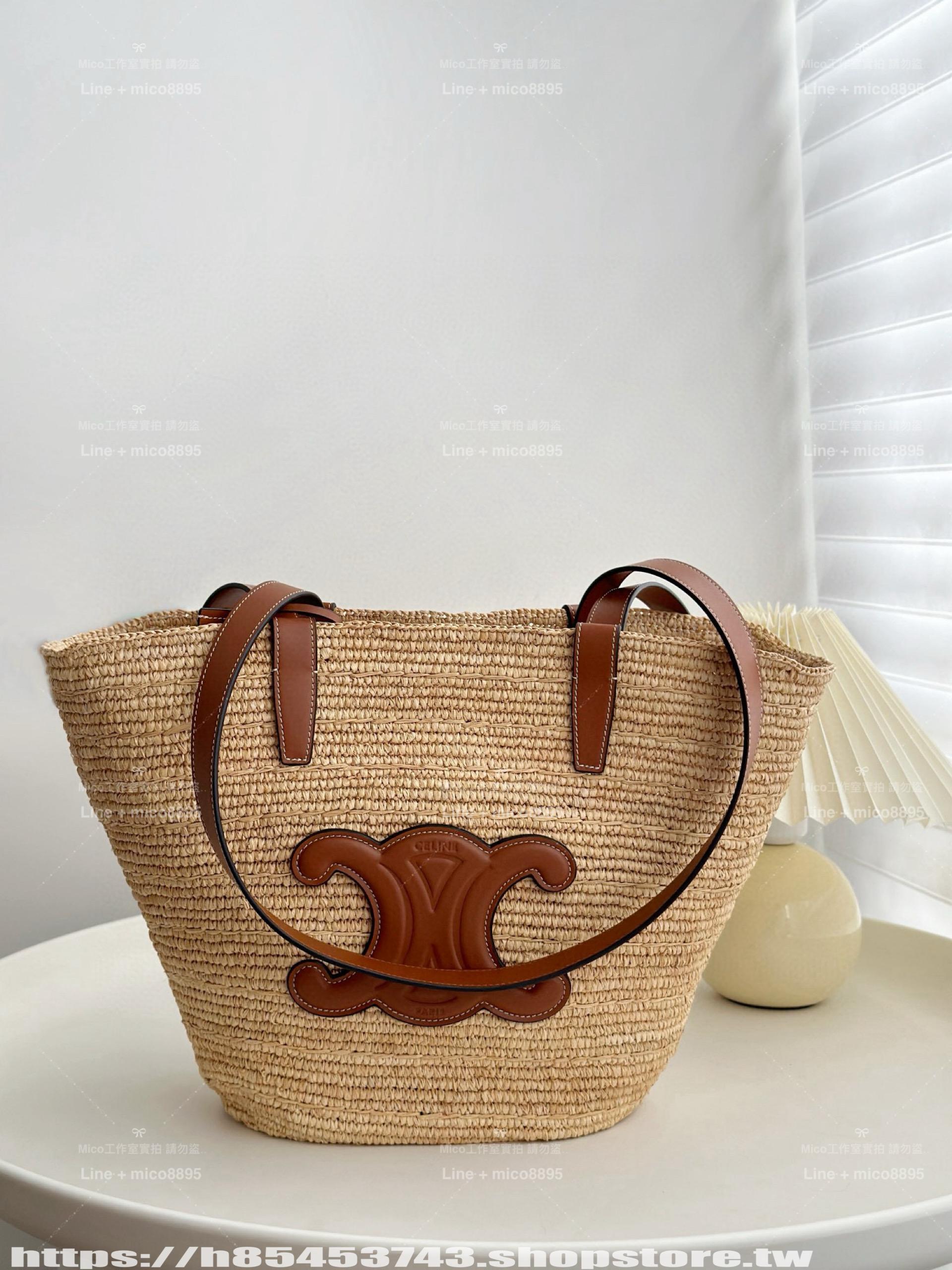 CELINE 夏日度假風系列 中號 可手提與肩背草編包購物袋 30cm