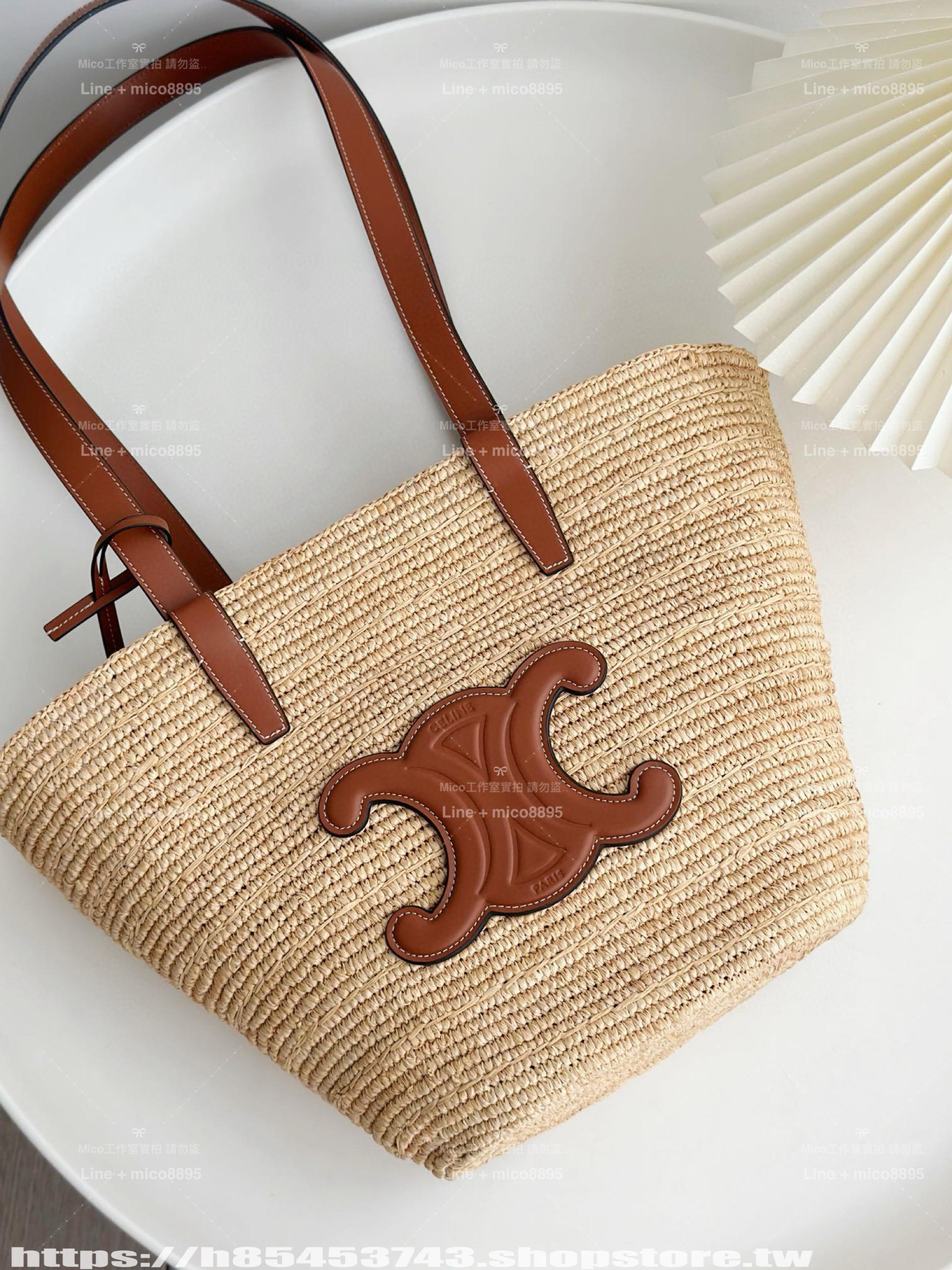 CELINE 夏日度假風系列 中號 可手提與肩背草編包購物袋 30cm