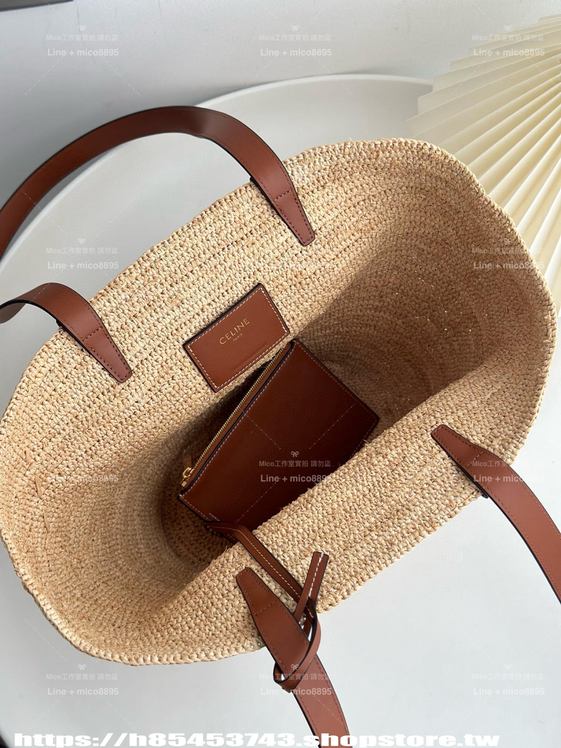 CELINE 夏日度假風系列 中號 可手提與肩背草編包購物袋 30cm