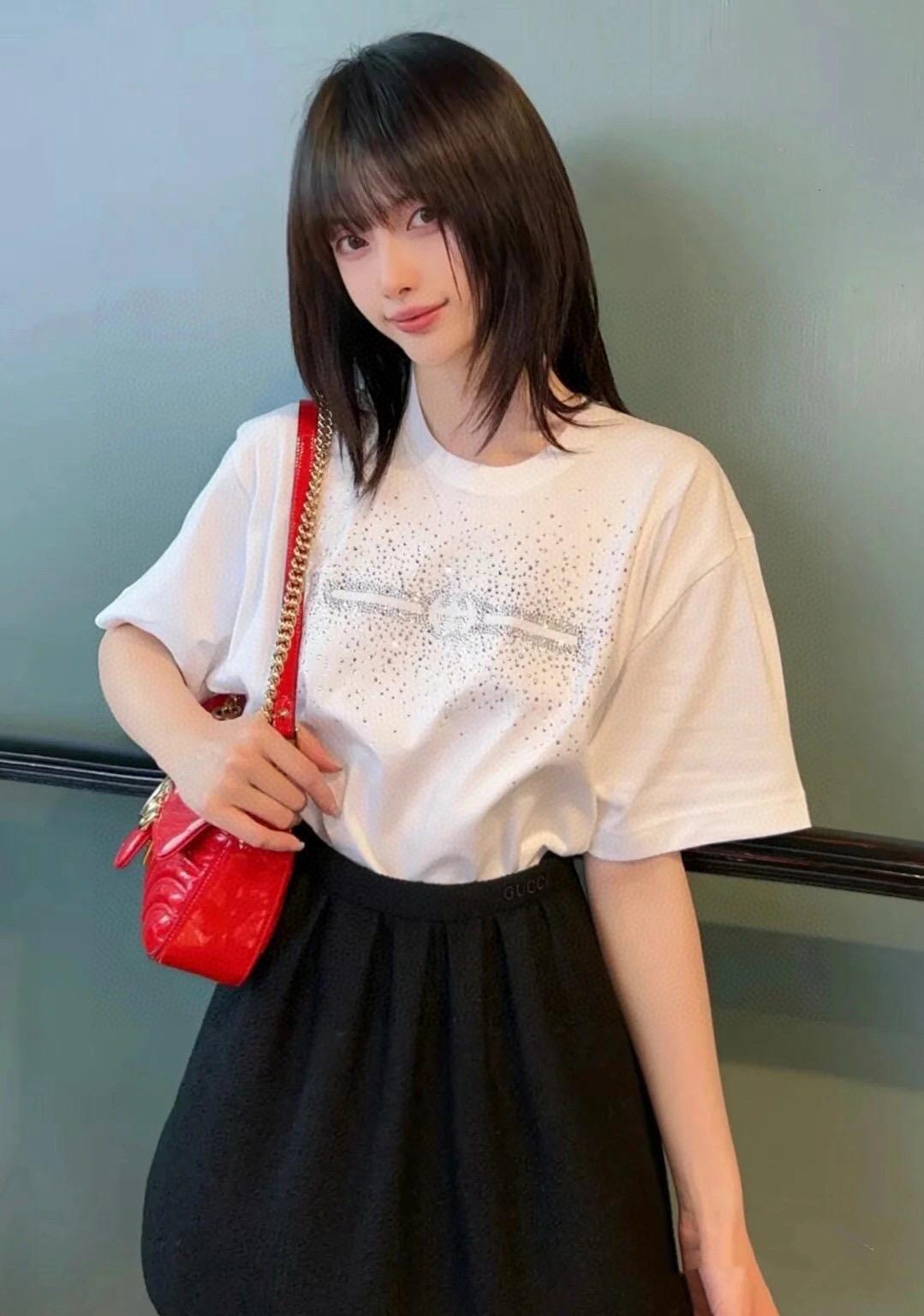 Gucci 古馳 25 早春基礎款 燙鑽字母白色素T短袖