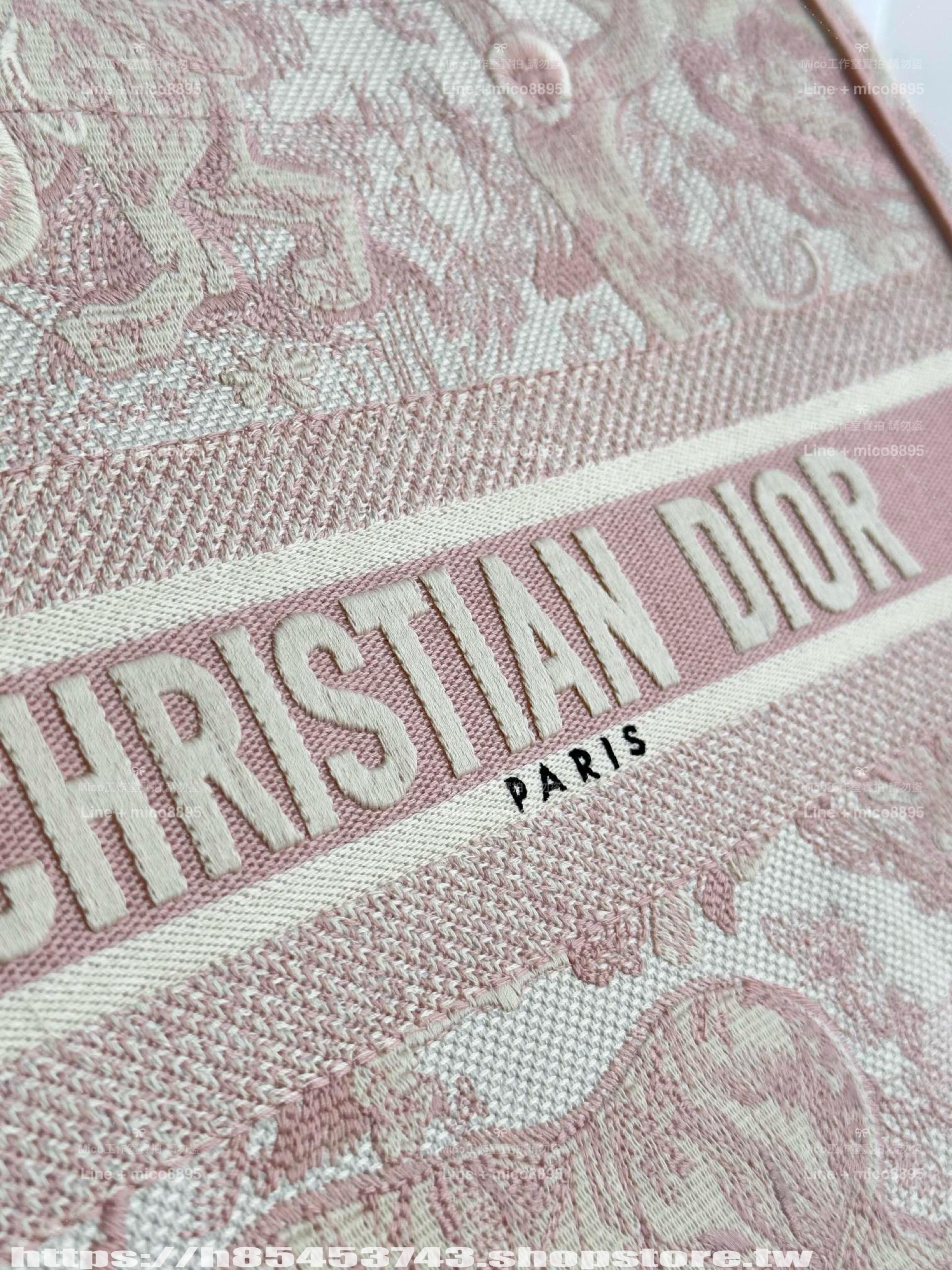 DIOR 經典 中號 動物園系列 粉色老虎刺繡 Book Tote 手提托特包/購物袋 36cm