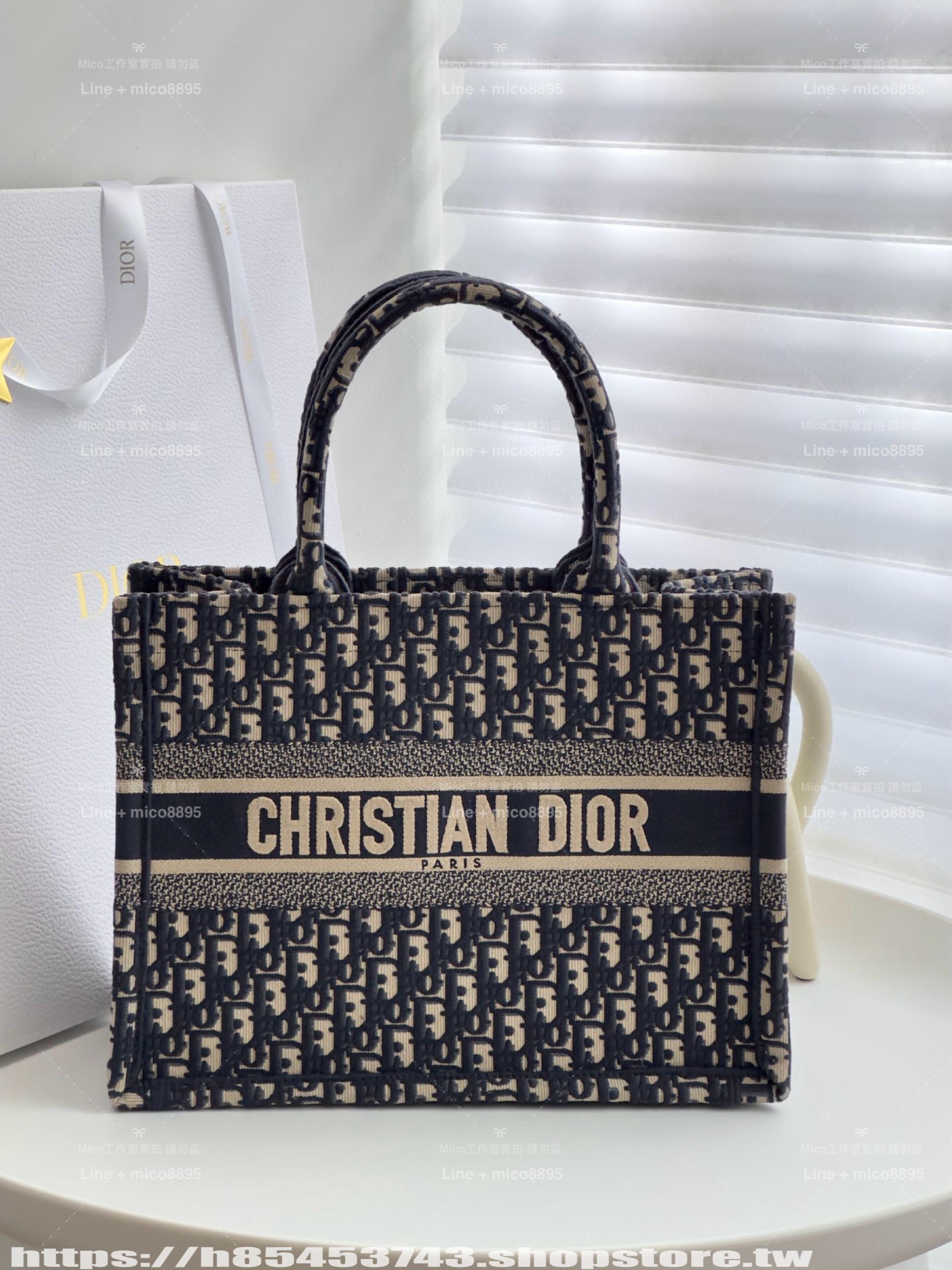 DIOR 經典 中號 藍色老花刺繡 Book Tote 手提托特包/購物袋 36cm