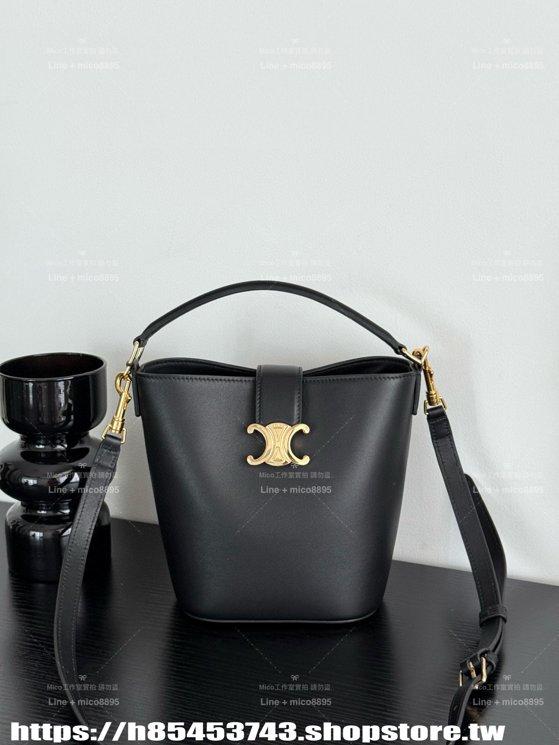 CELINE｛Louise｝迷你版 凱旋門水桶包 黑色/白色/棕色 可手提與斜挎 19cm