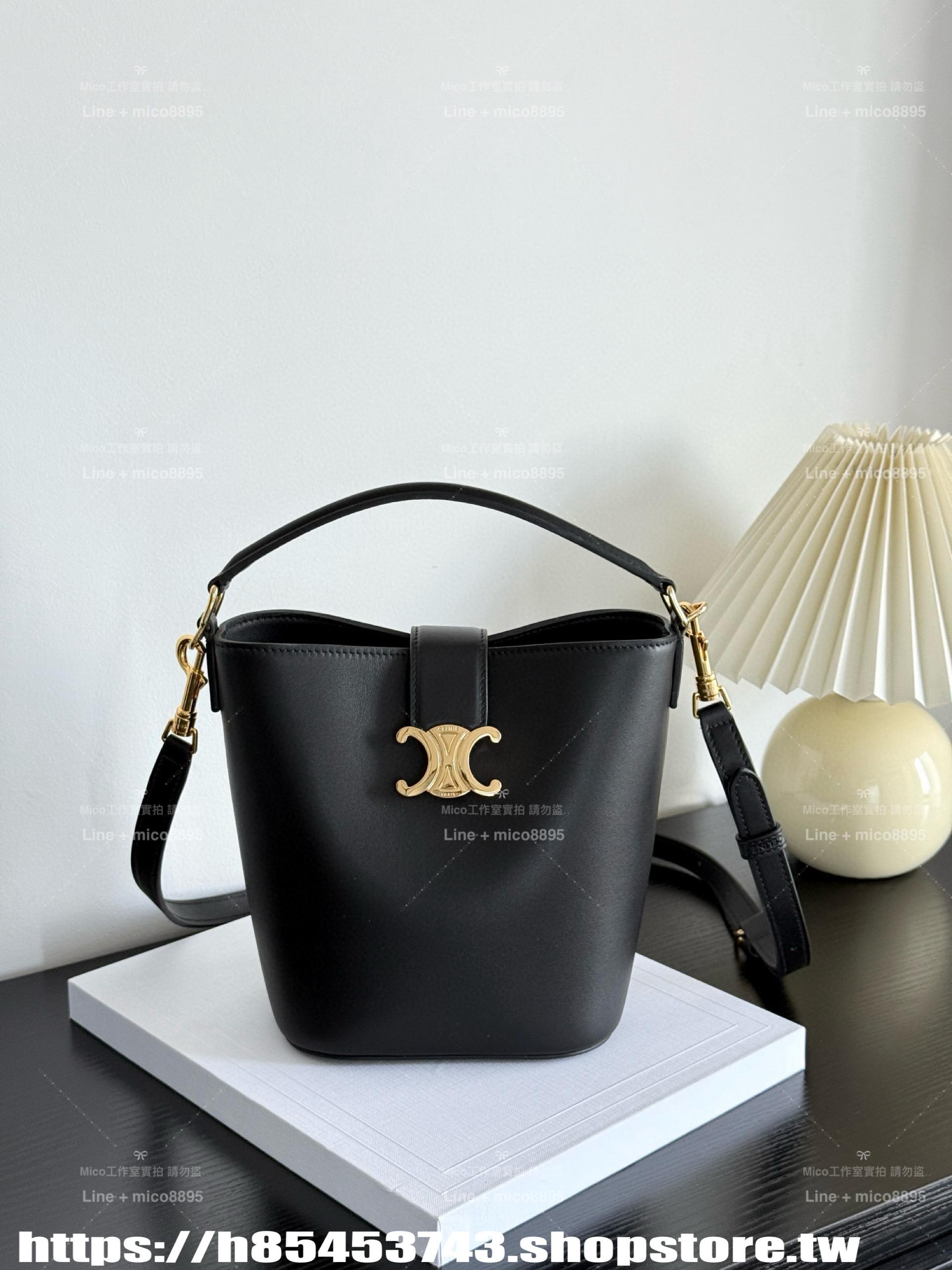 CELINE｛Louise｝迷你版 凱旋門水桶包 黑色/白色/棕色 可手提與斜挎 19cm