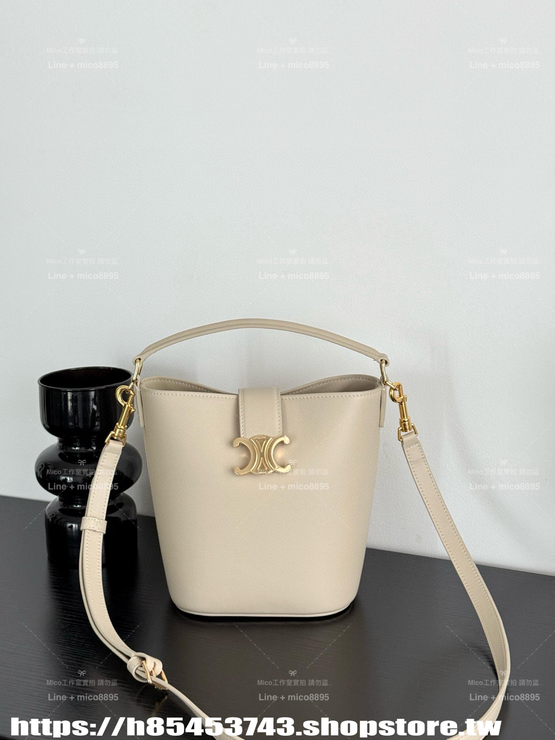 CELINE｛Louise｝迷你版 凱旋門水桶包 黑色/白色/棕色 可手提與斜挎 19cm