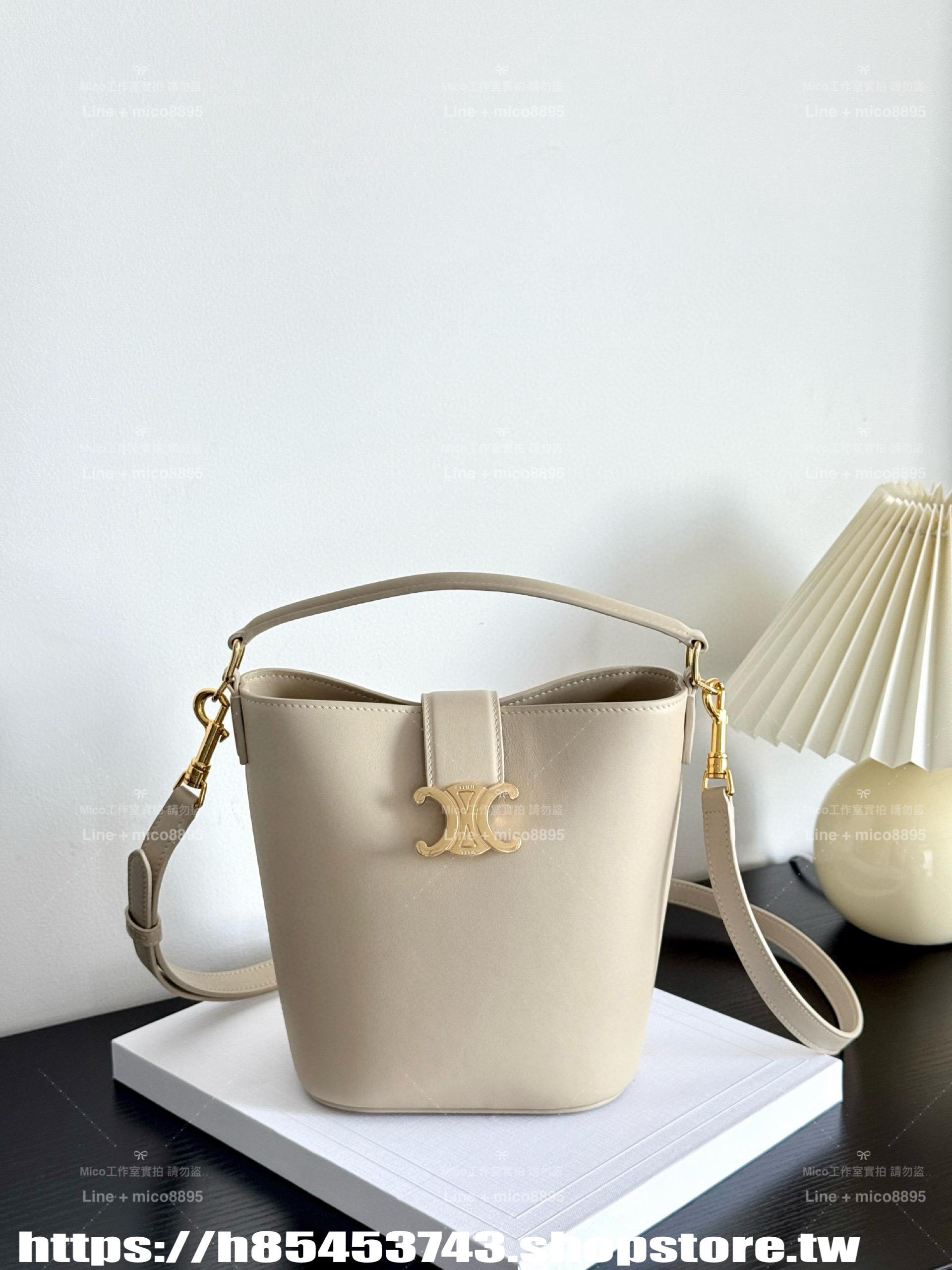 CELINE｛Louise｝迷你版 凱旋門水桶包 黑色/白色/棕色 可手提與斜挎 19cm