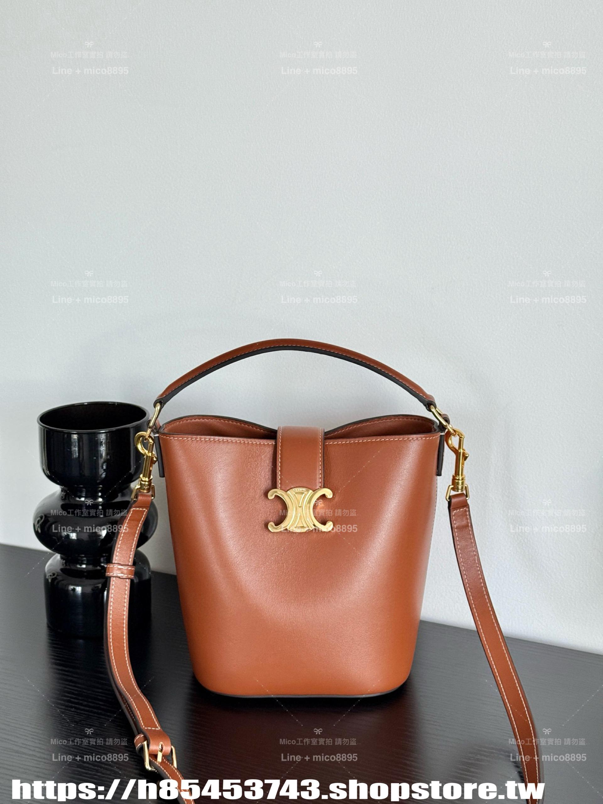 CELINE｛Louise｝迷你版 凱旋門水桶包 黑色/白色/棕色 可手提與斜挎 19cm