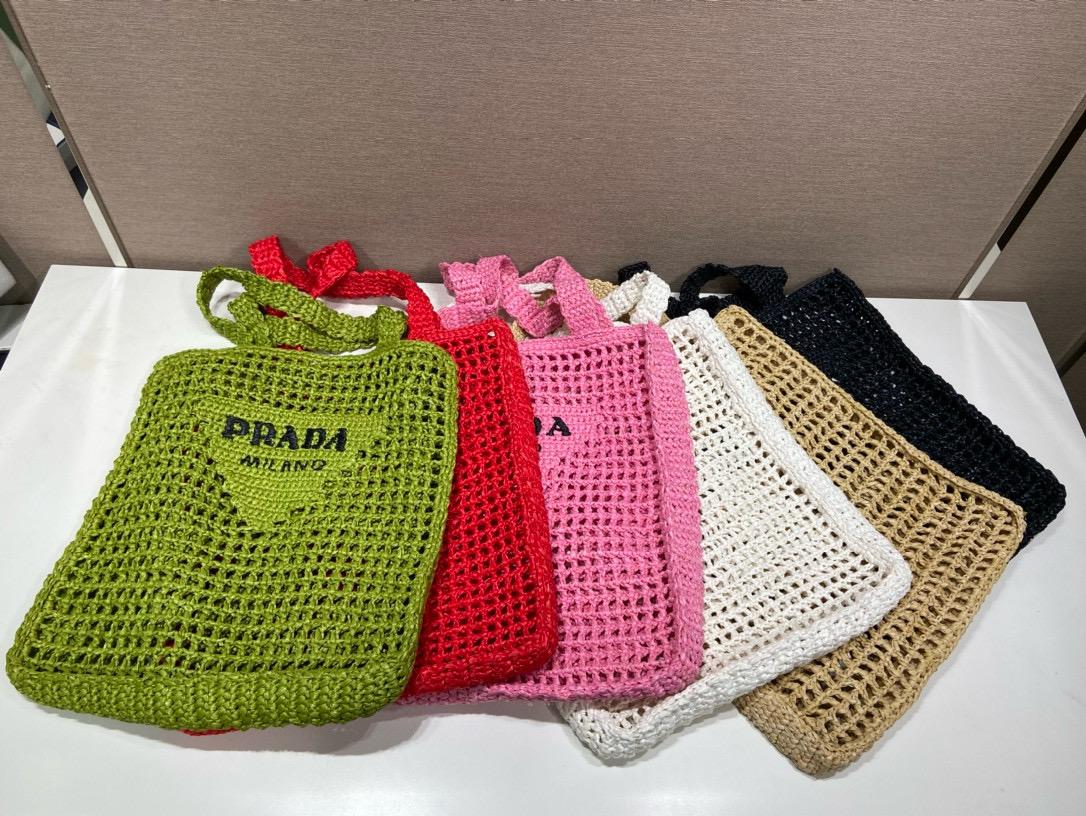 PRADA 經典夏日沙灘包 酒椰纖維編織托特包 多色 36cm