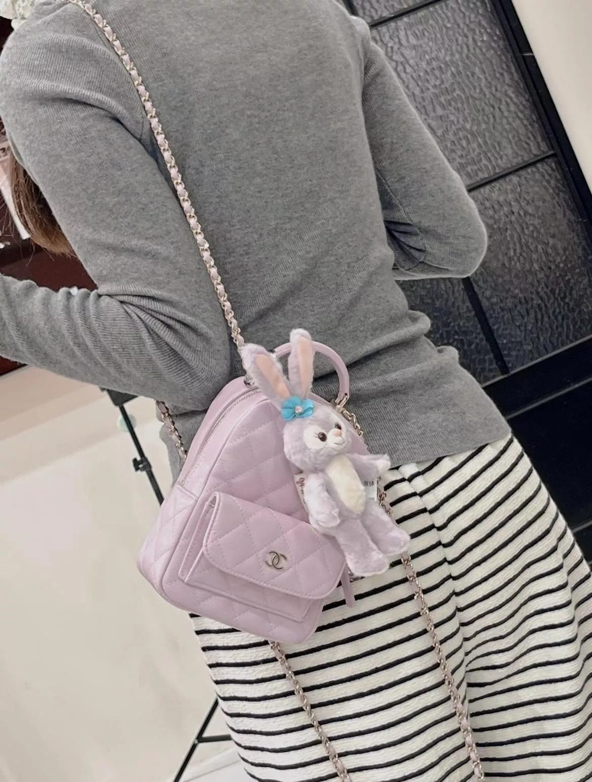 CHANEL 魚子醬粒面牛皮 限量季節色 粉紫色 MINI小書包 雙肩包 18cm