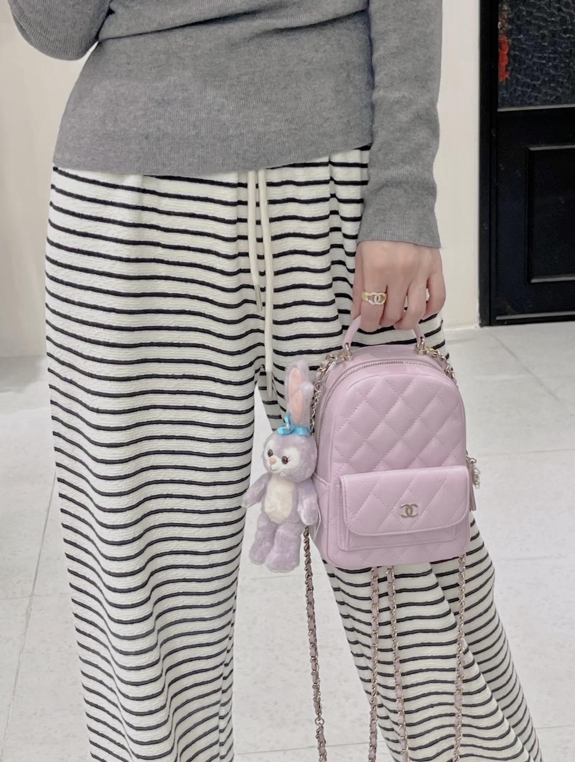 CHANEL 魚子醬粒面牛皮 限量季節色 粉紫色 MINI小書包 雙肩包 18cm