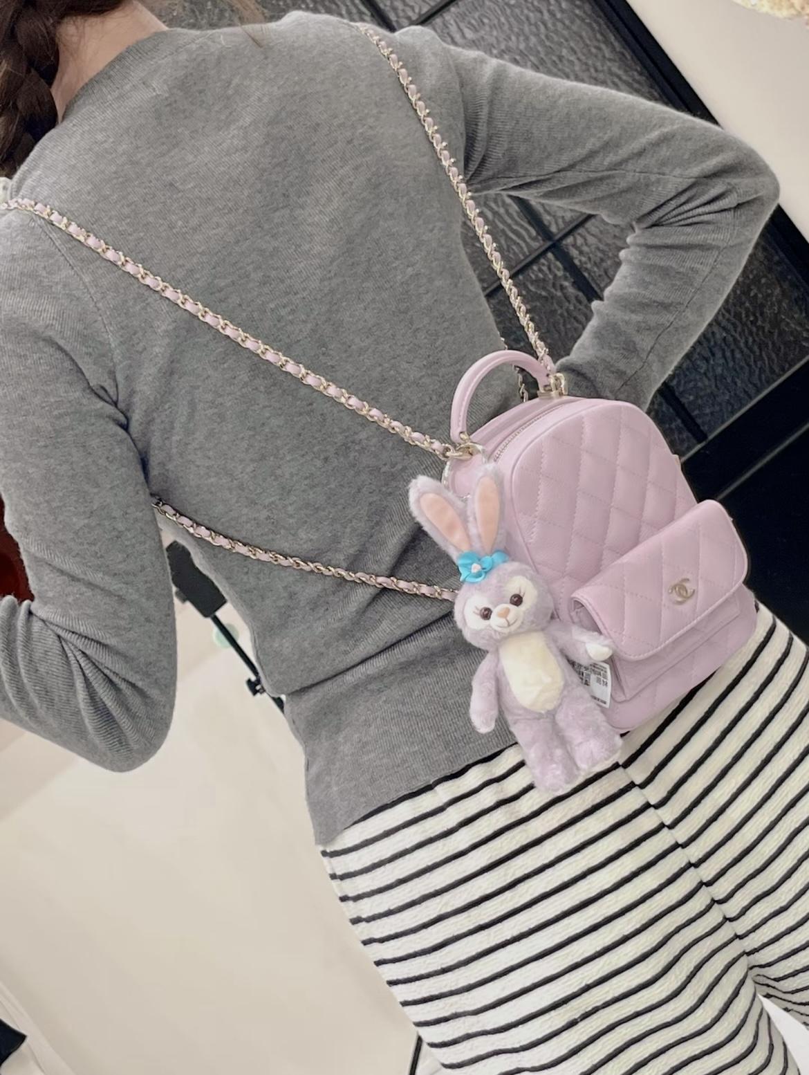 CHANEL 魚子醬粒面牛皮 限量季節色 粉紫色 MINI小書包 雙肩包 18cm