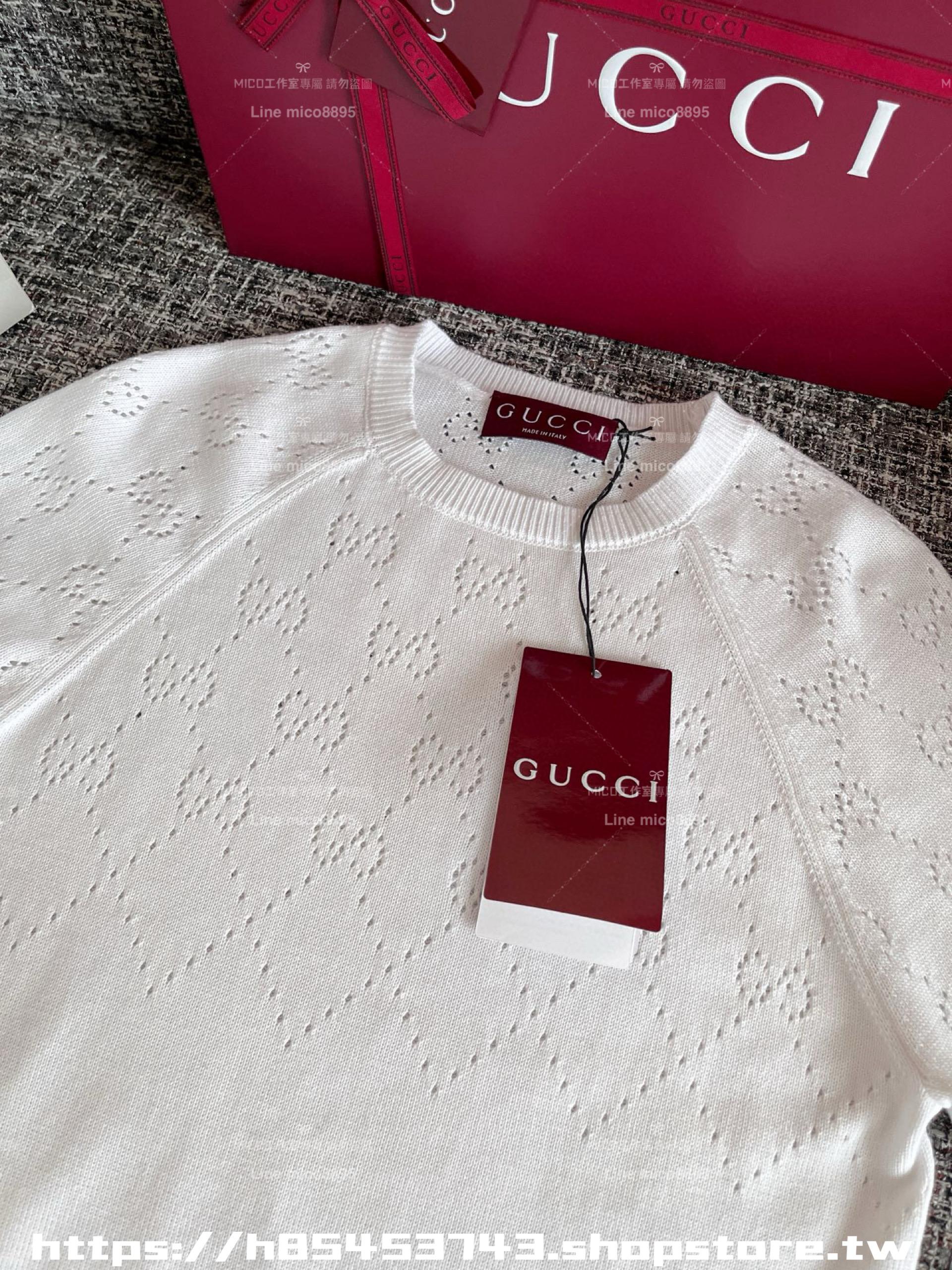Gucci 古馳 25早春 百搭白色鏤空針織短袖