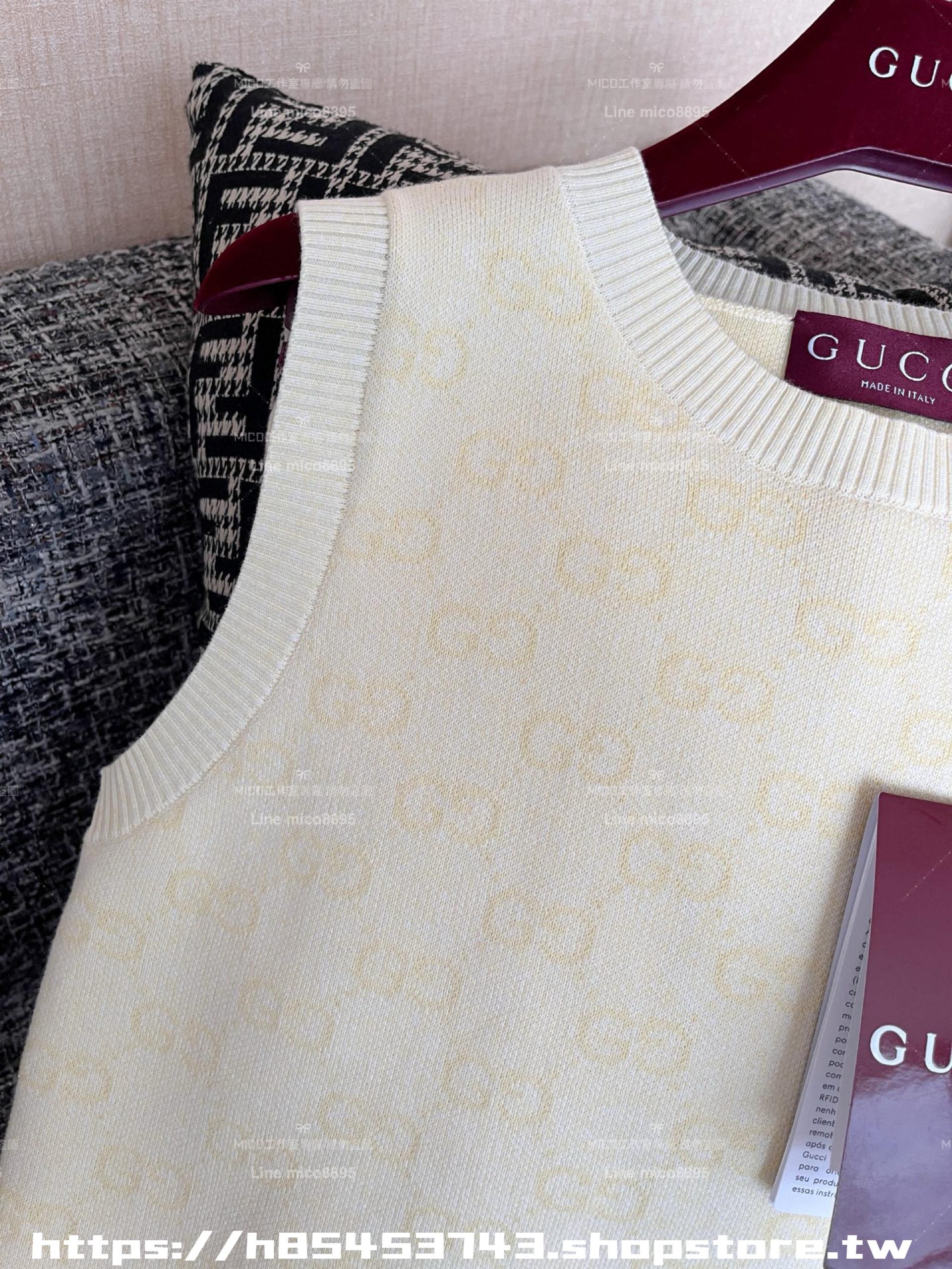 Gucci 古馳 25早春 鵝黃色暗紋提花針織背心