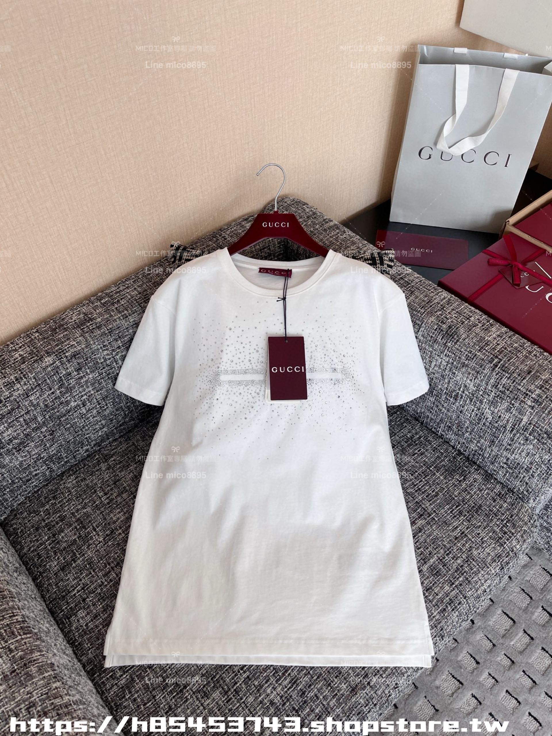 Gucci 古馳 25 早春基礎款 燙鑽字母白色素T短袖