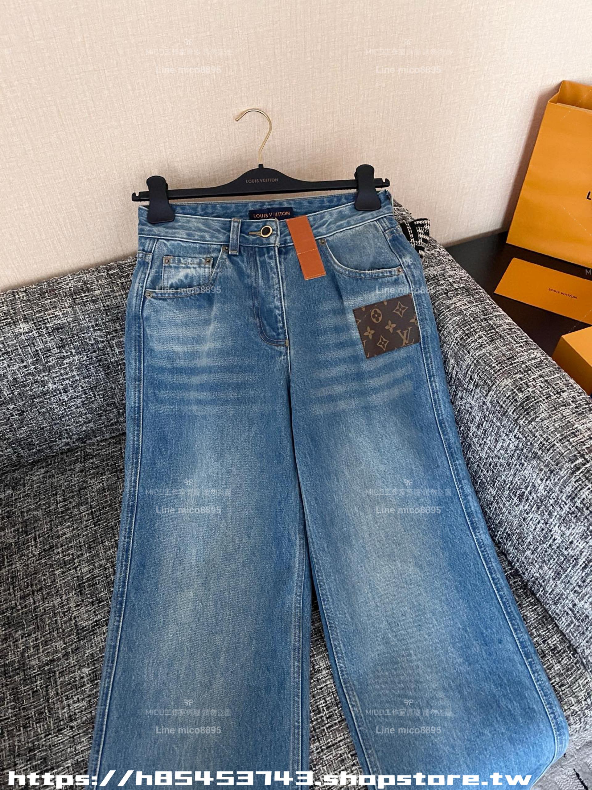 LV 25ss 早春老花皮牌牛仔長褲 牛仔褲
