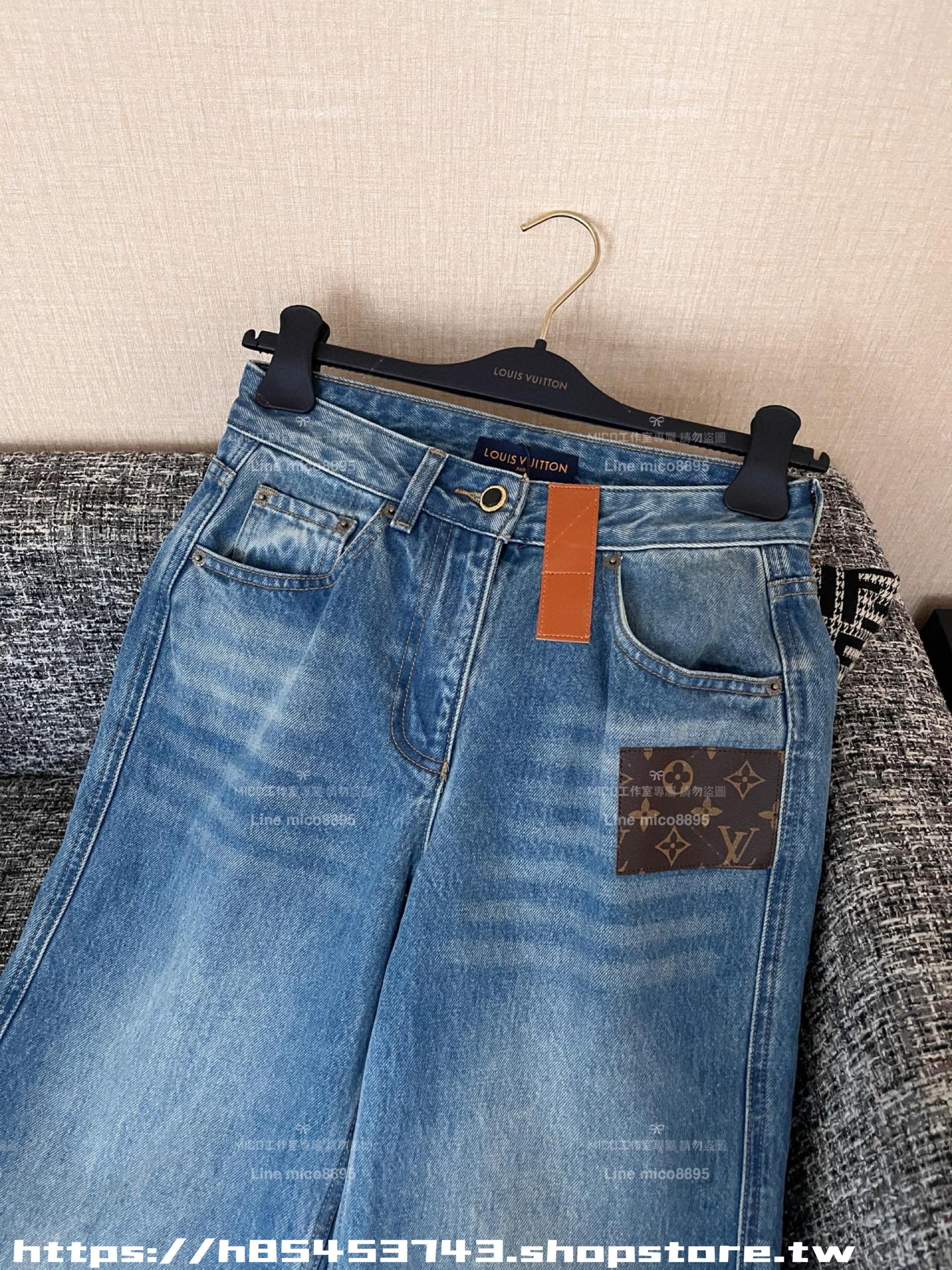 LV 25ss 早春老花皮牌牛仔長褲 牛仔褲