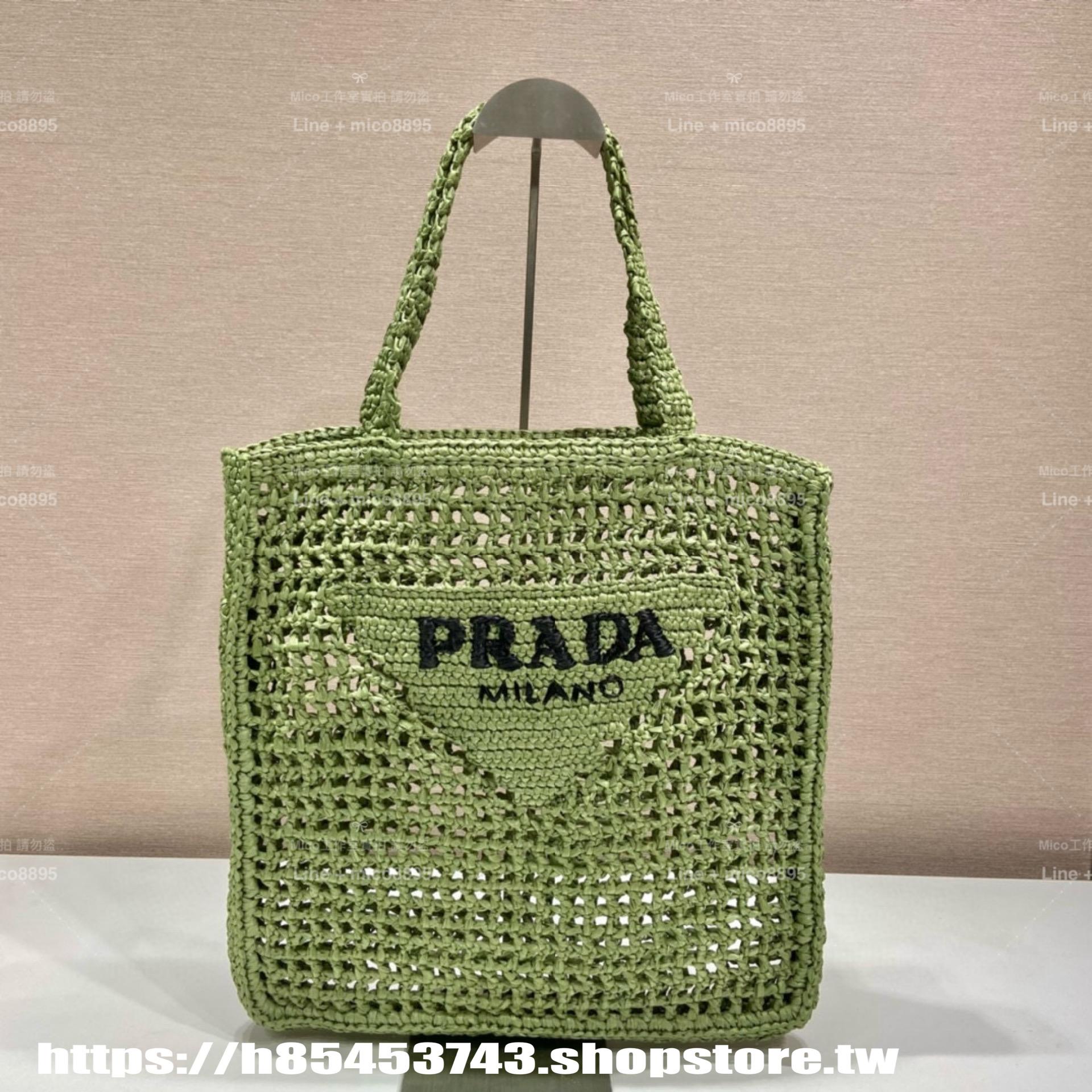 PRADA 經典夏日沙灘包 酒椰纖維編織托特包 多色 36cm