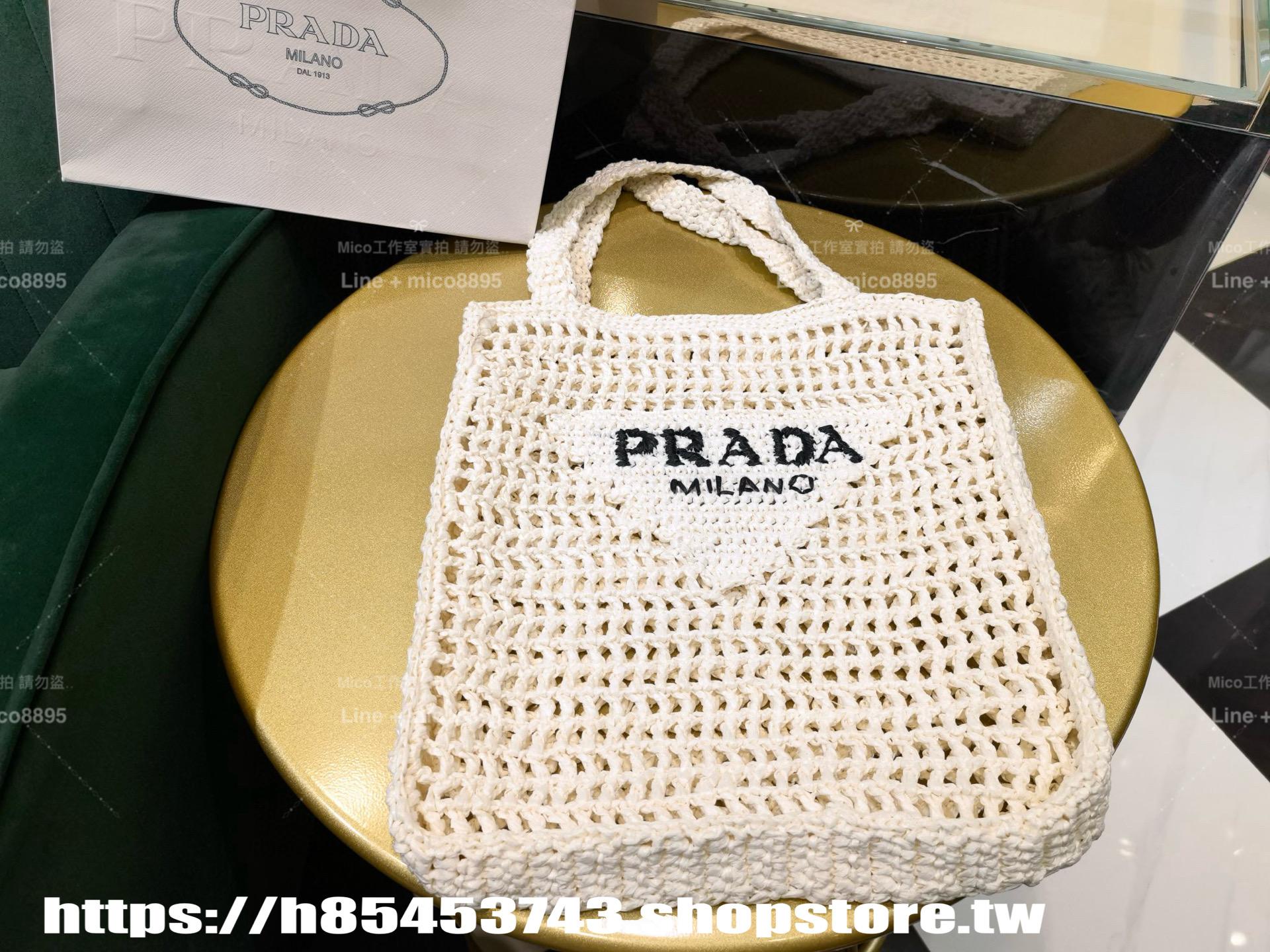 PRADA 經典夏日沙灘包 酒椰纖維編織托特包 多色 36cm