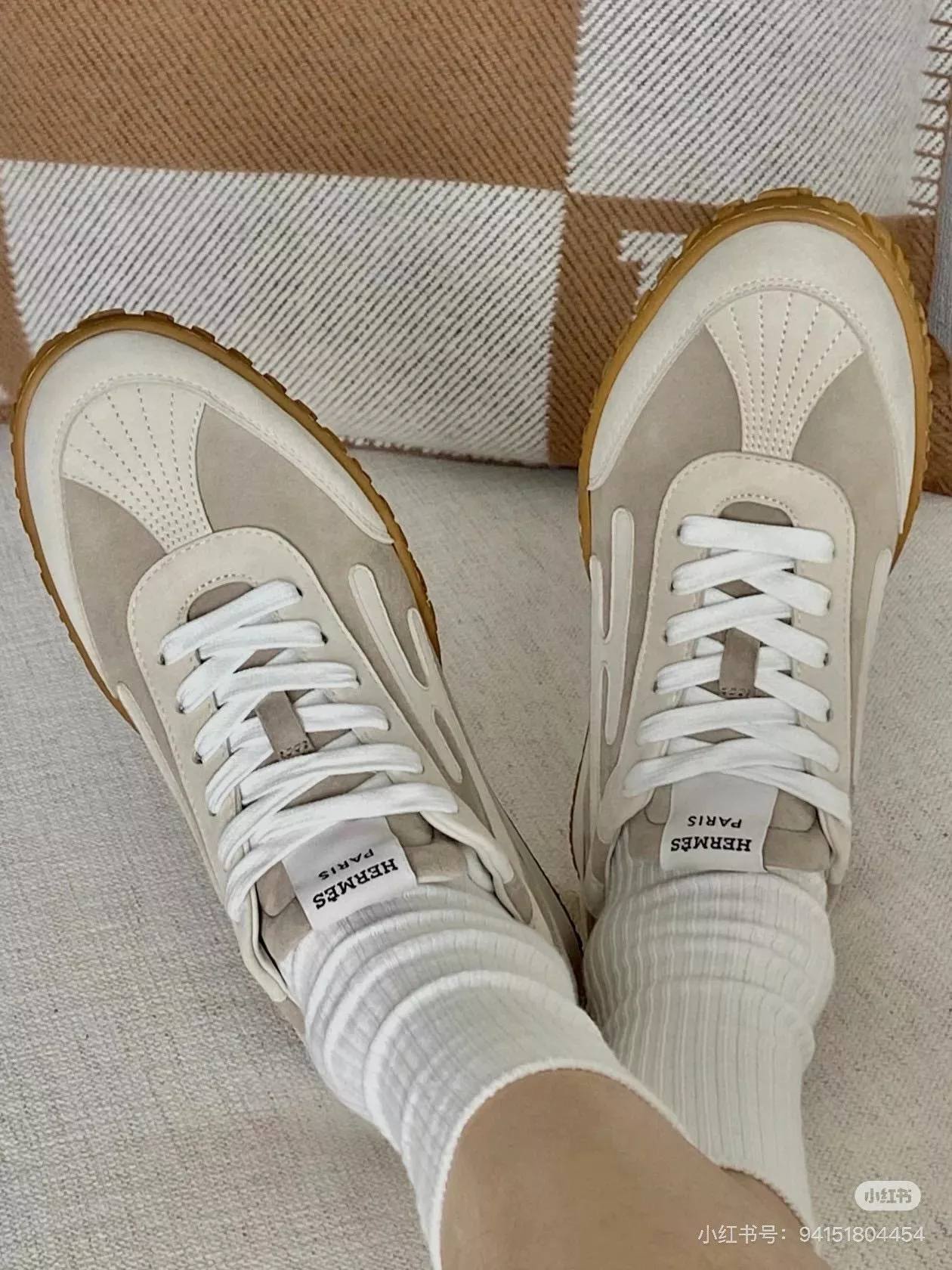 HERMES 店長推薦款 白X棕 絨面 JET休閒運動鞋 休閒鞋 35-40