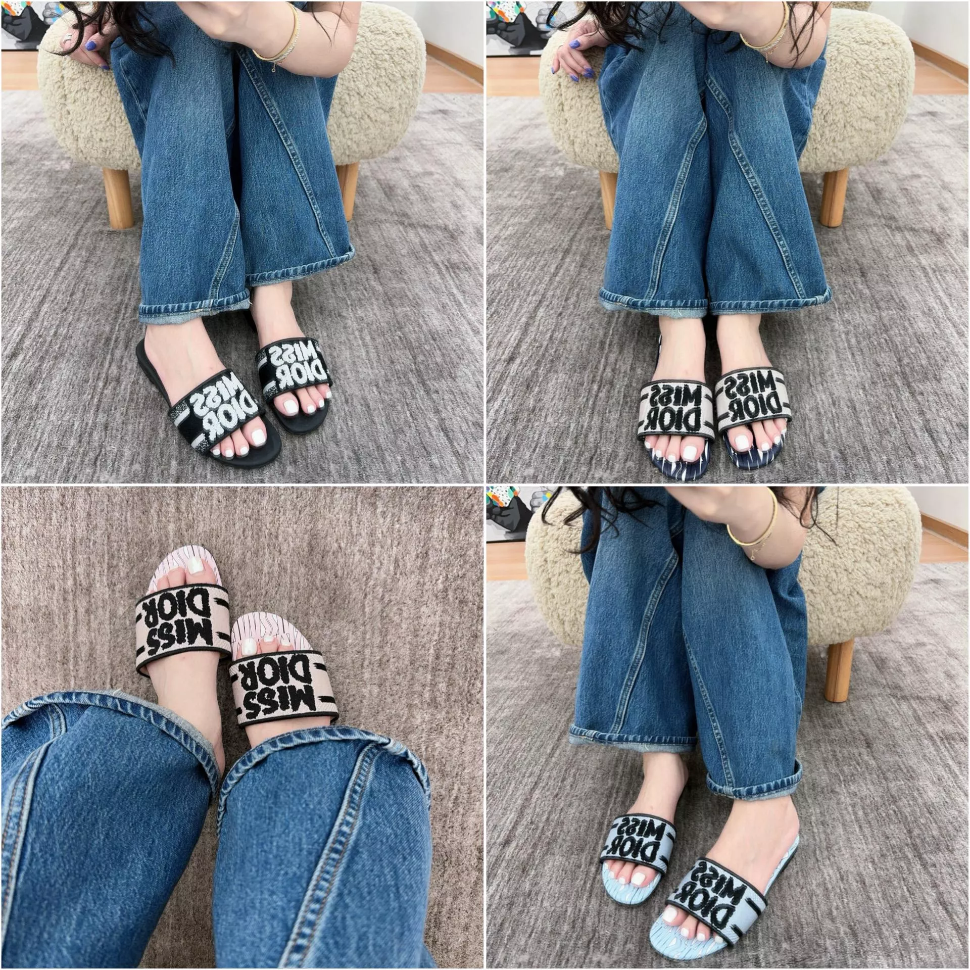 DIOR miss dior系列刺繡平底拖鞋 四個色 35-41