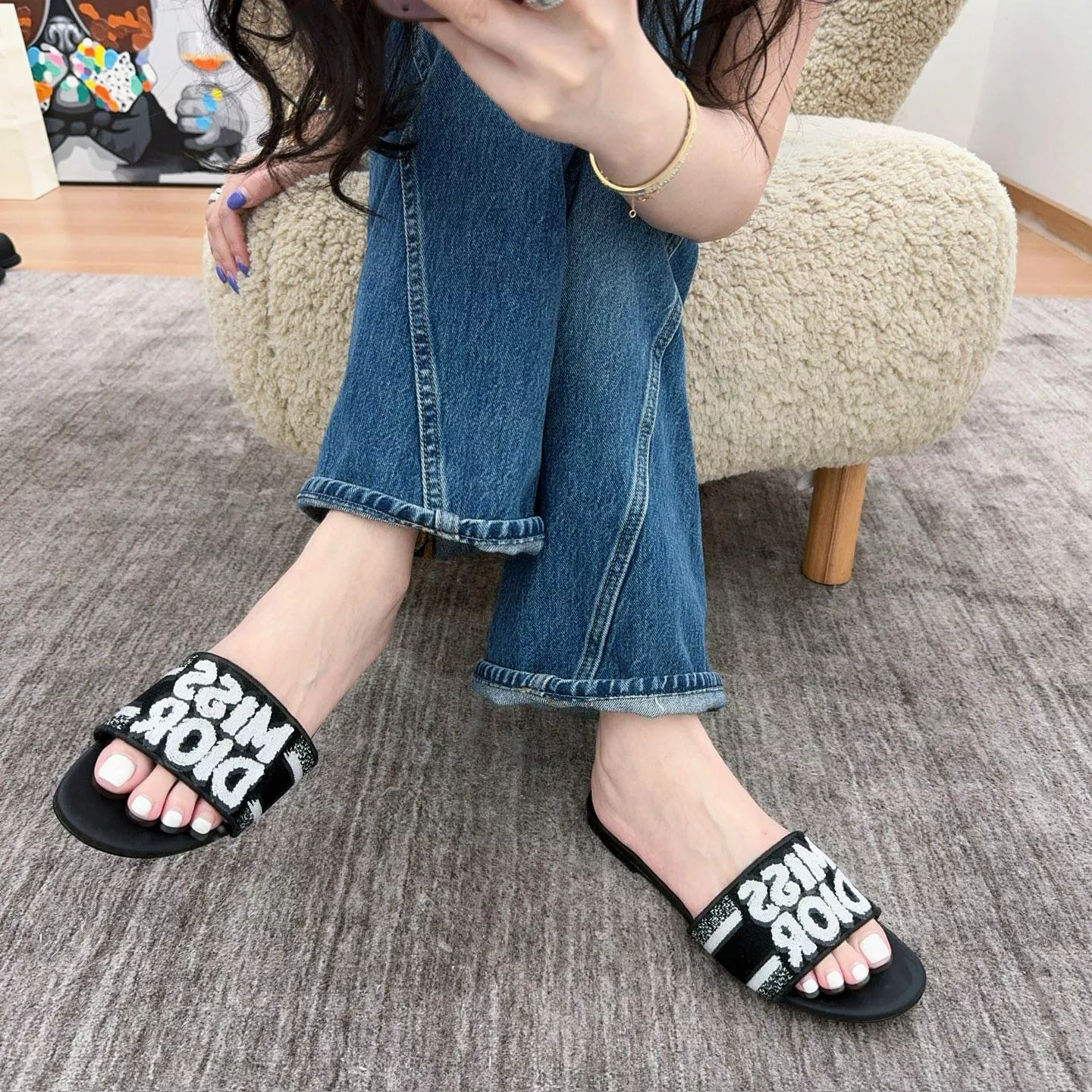 DIOR miss dior系列刺繡平底拖鞋 四個色 35-41