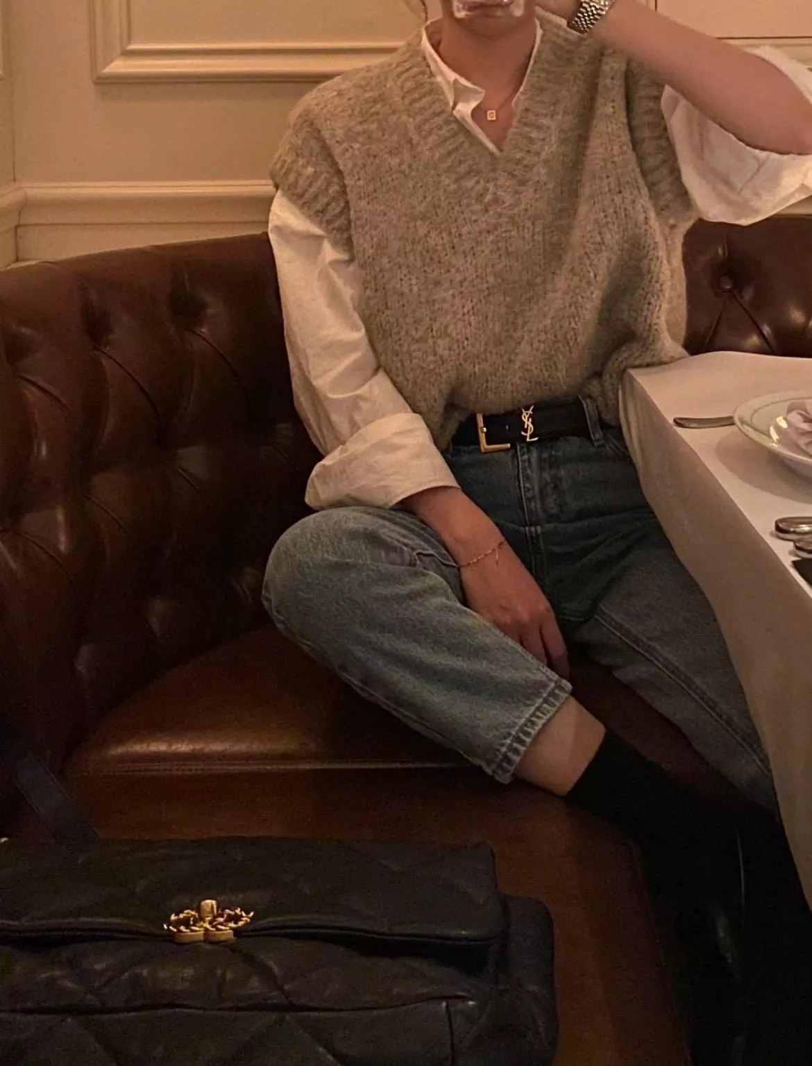 YSL 字母設計釦頭 寬3.0｜Y家設計感腰帶 皮帶｜黑金/黑銀