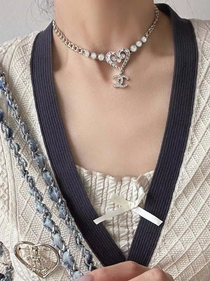 23K系列 愛心雙C滿鑽Choker｜施華洛水晶 ✦ 鎖骨鏈設計款｜香家風格同步開發