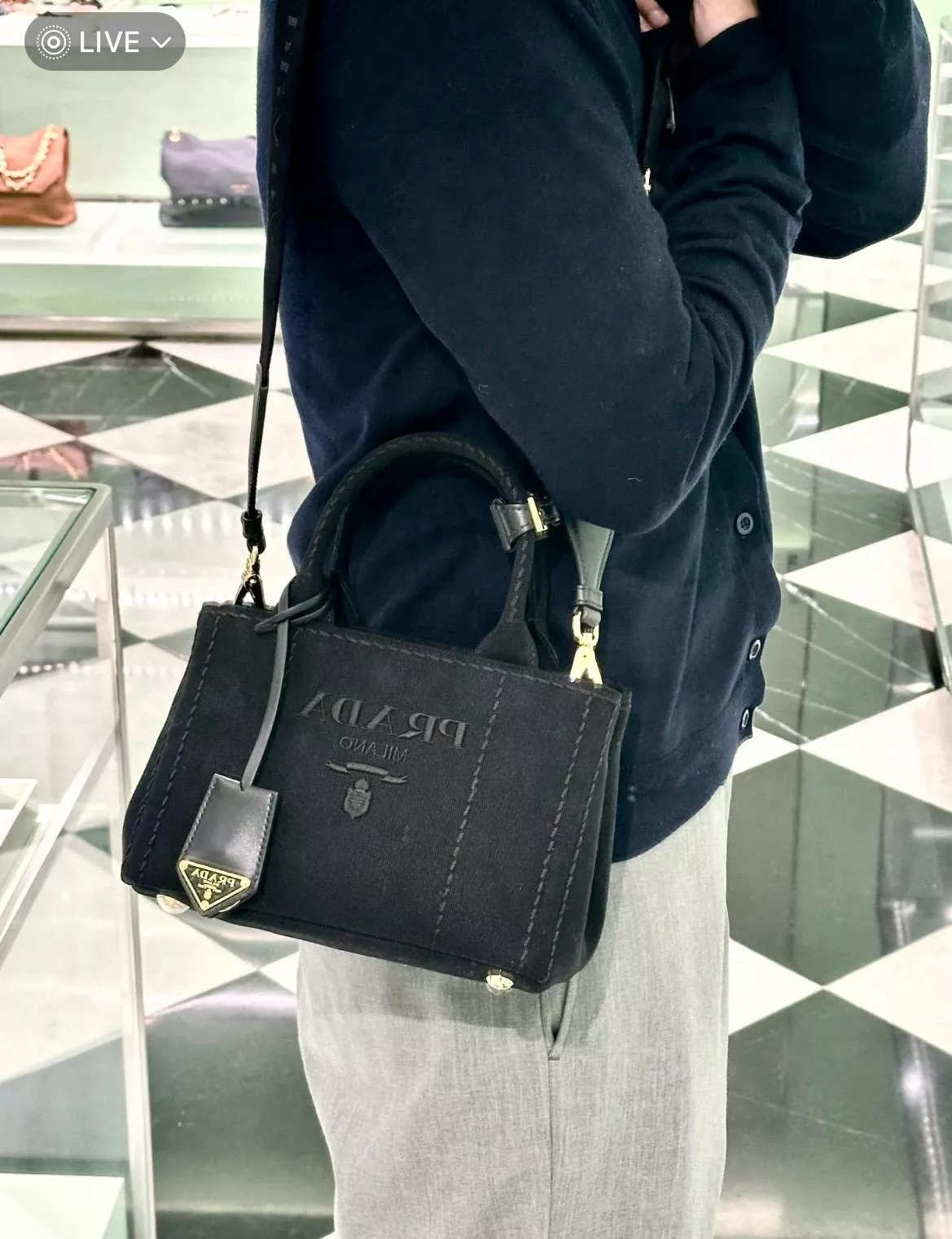 PRADA 黑色 Mariner帆布手袋｜22cm｜輕巧好搭配