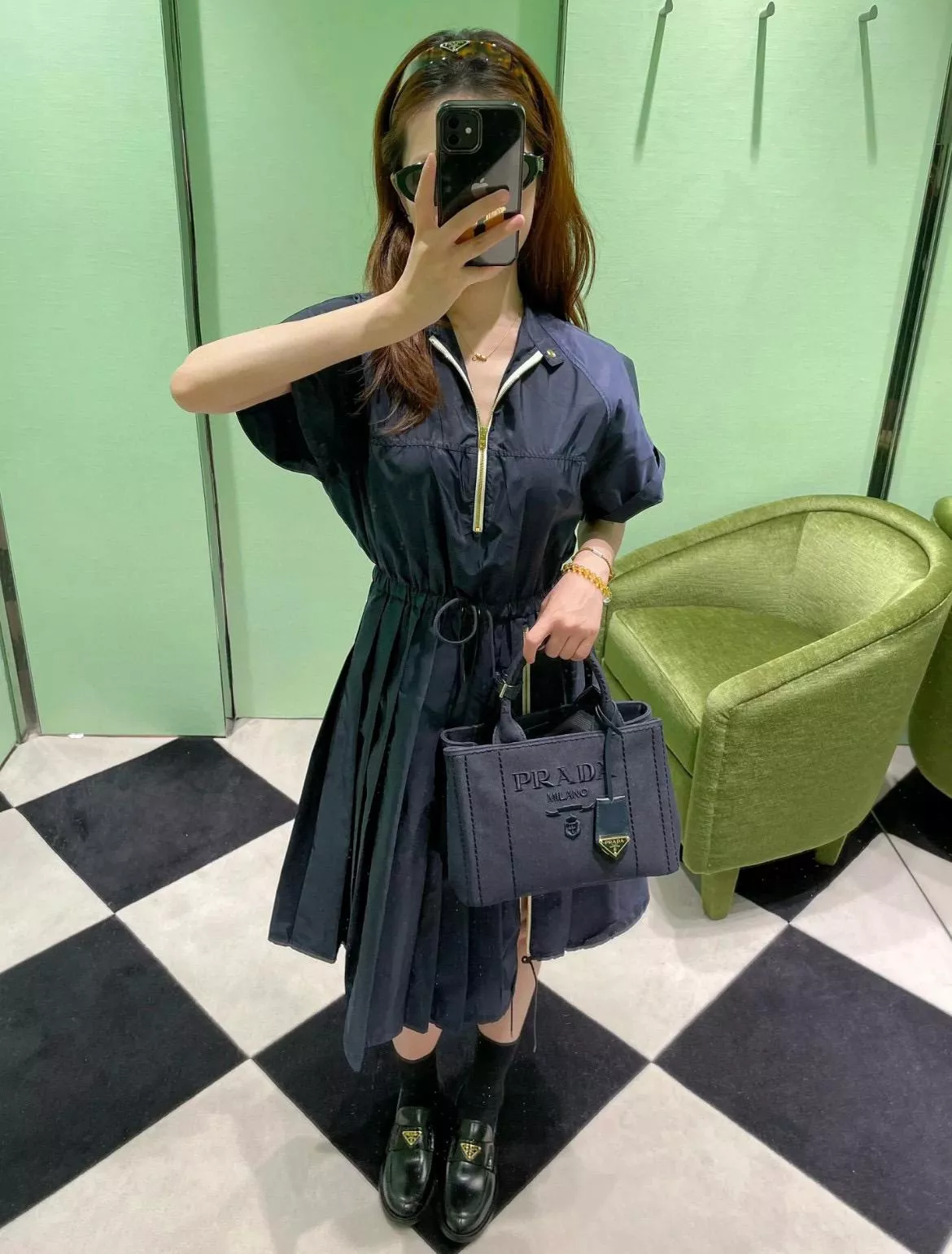 PRADA 海軍藍 Mariner帆布手袋｜22cm｜輕巧好搭配