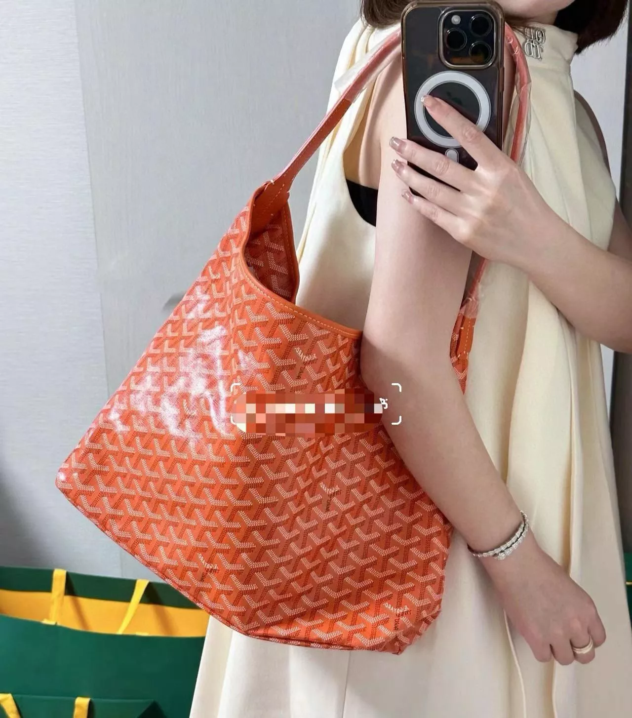 Goyard 戈雅｜橙色 BOHEME Hobo 拉鍊托特包｜單肩款｜42cm大容量優雅包型 通勤首選