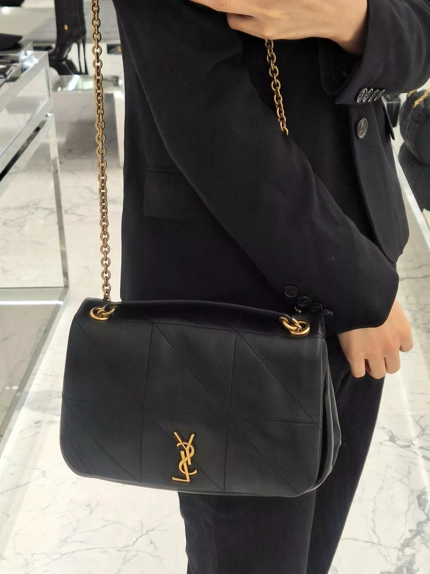YSL Jamie4.3 小號鏈條包｜經典黑色百搭款｜小羊皮真皮 25cm
