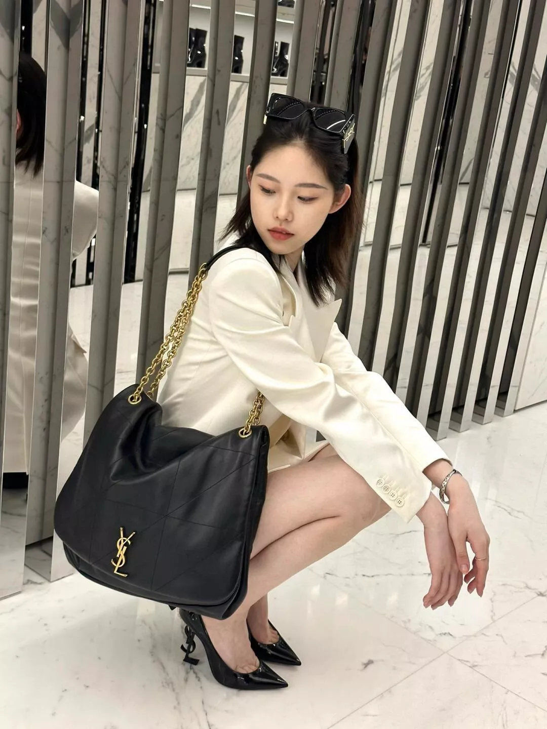 YSL LARGE JAMIE 4.3小羊皮手袋 黑色 大號鏈條包｜簡約百搭款｜小羊皮真皮 43cm