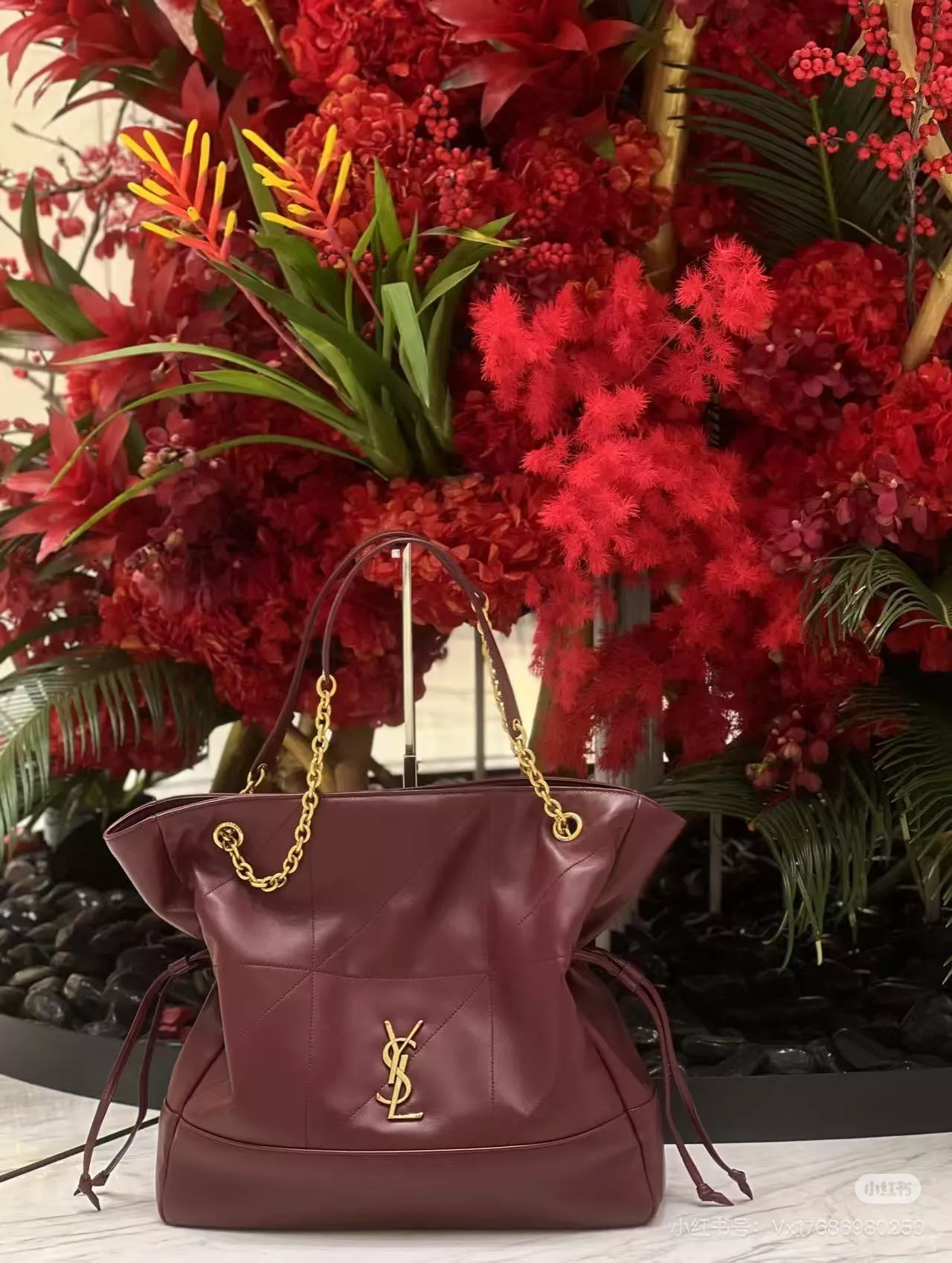 YSL Jamie 4.3 福袋包 小號/酒紅色｜抽繩設計｜附小卡包