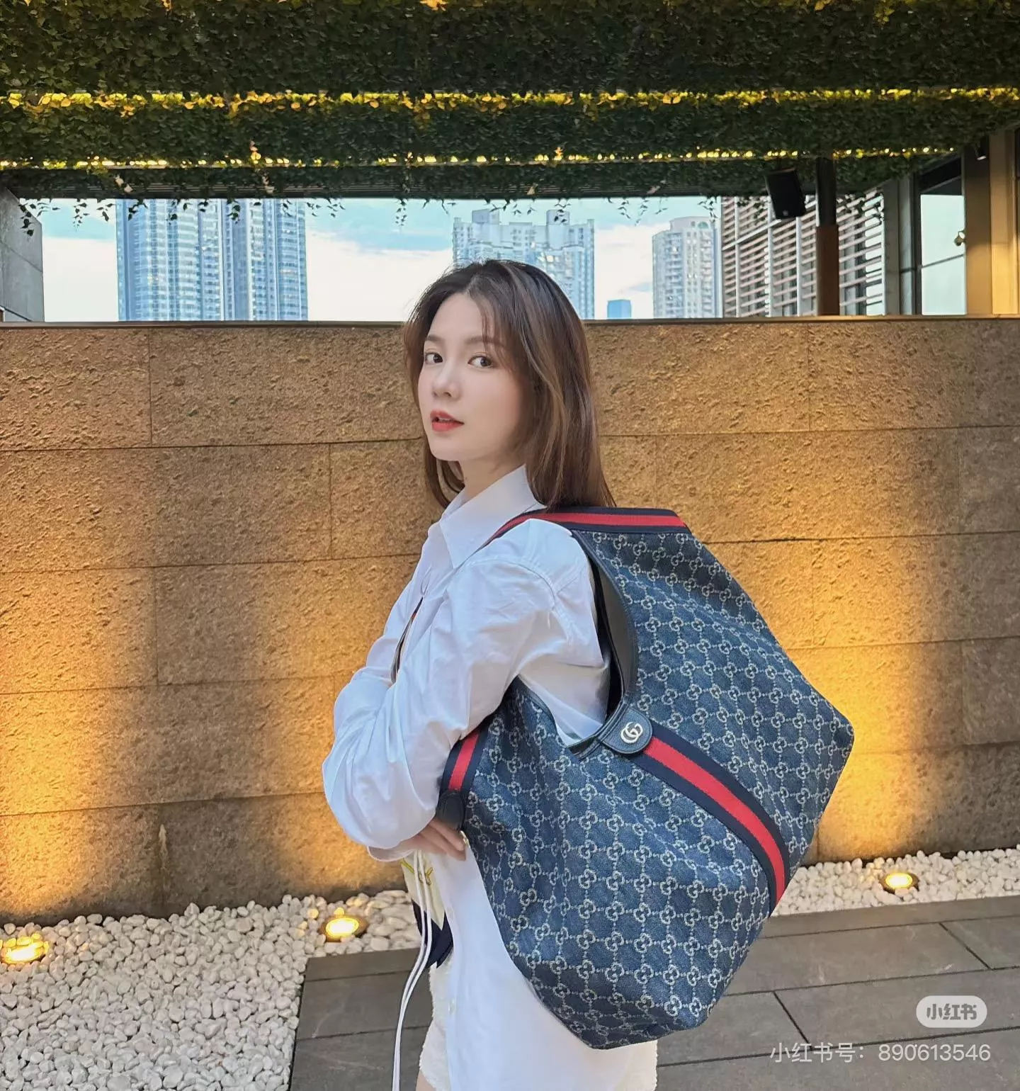 GUCCI Giglio 牛仔藍 大號托特包｜GG Supreme織帶肩背包｜853971 秀場新款