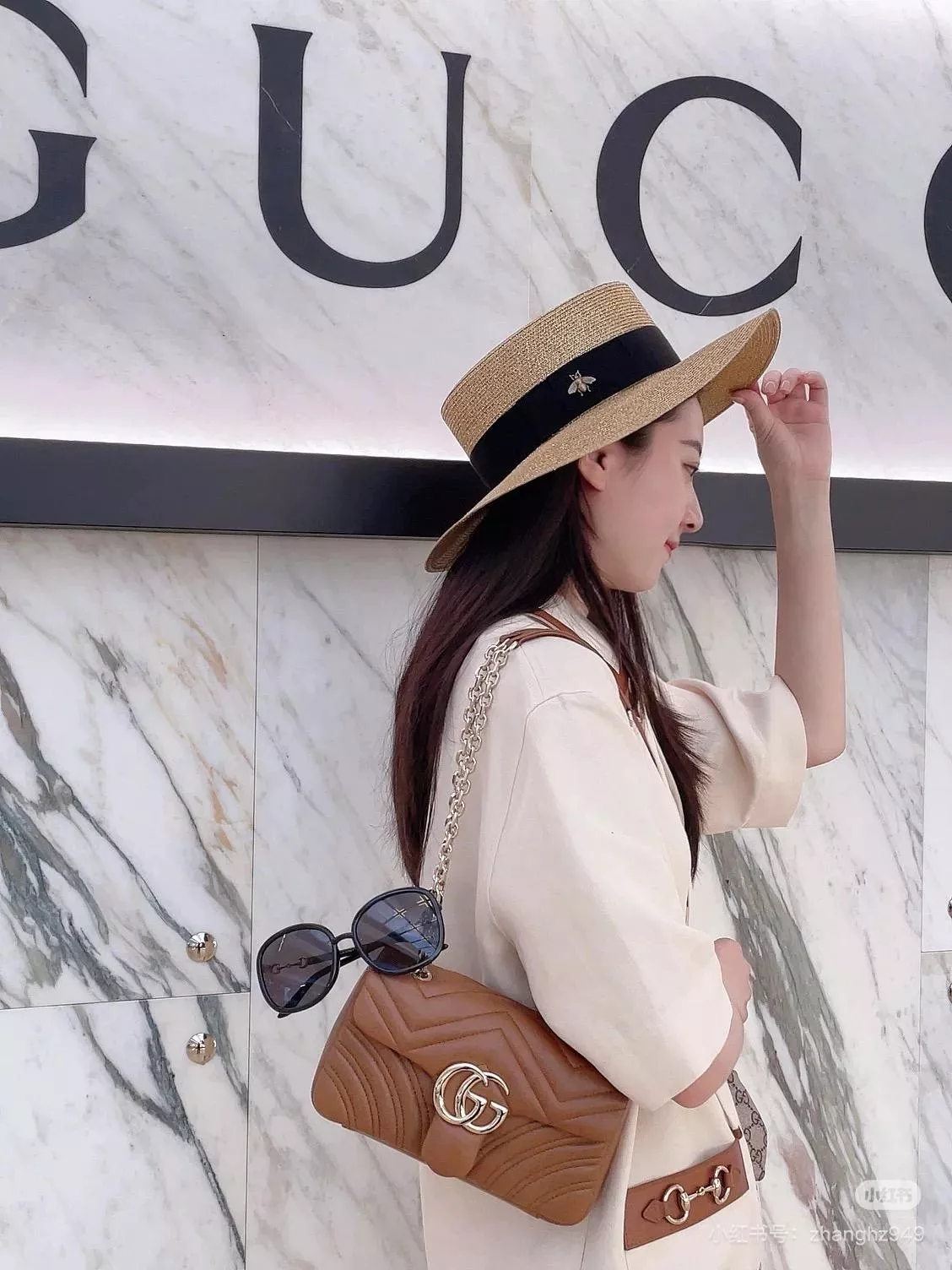 GUCCI Marmont 2.0 小號鍊條包｜22cm 棕色V型羊皮｜837280