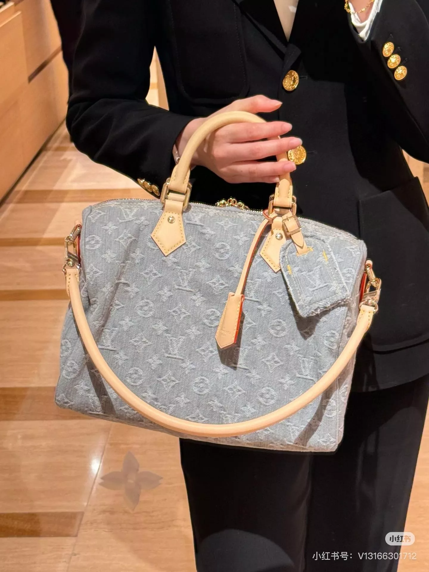 LV Speedy Soft M13344｜丹寧水泥灰｜30公分手提斜背