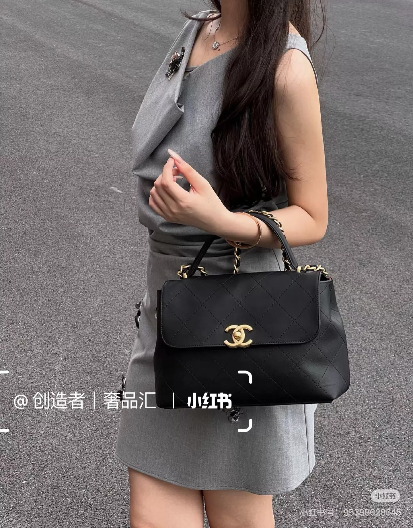CHANEL 25s 黑金手提口蓋包 公文包｜小牛皮款｜氣場通勤首選