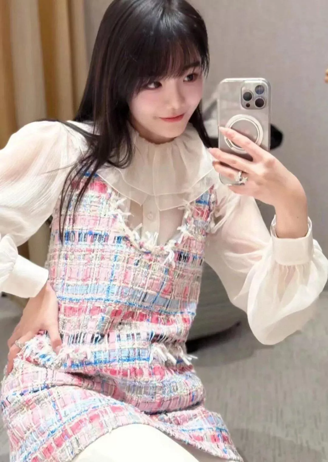 Chanel 25ss 彩色斜紋呢連身裙・定位剪裁・