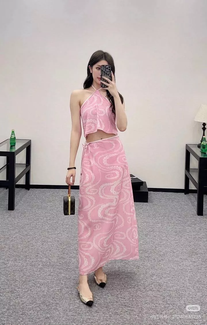 Chanel 粉色 Coco Beach風印花半裙・竹節棉涼感設計