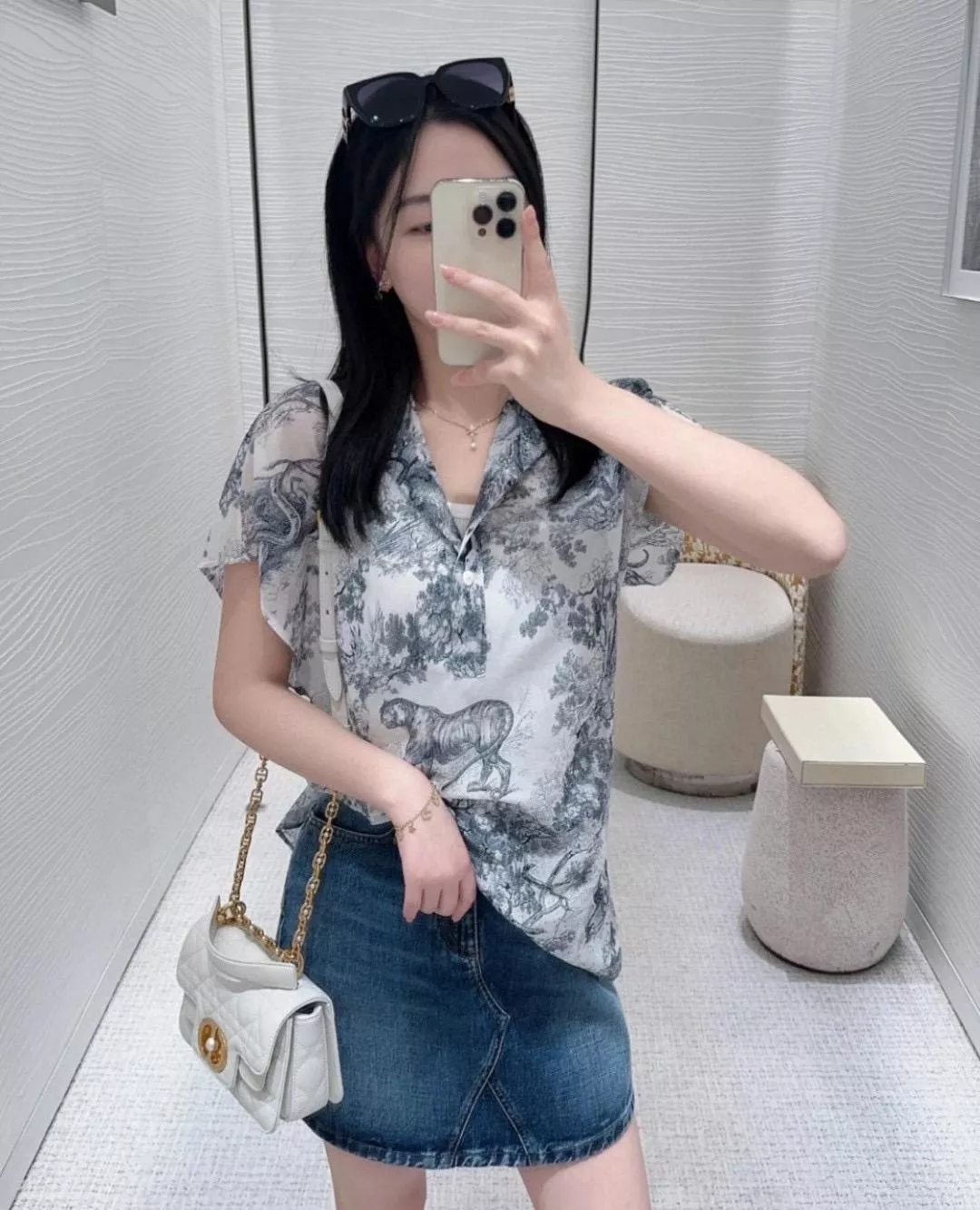 DIOR 25限定｜定位印花短袖襯衫（100支純棉・海軍藍）｜36 / 38 / 40