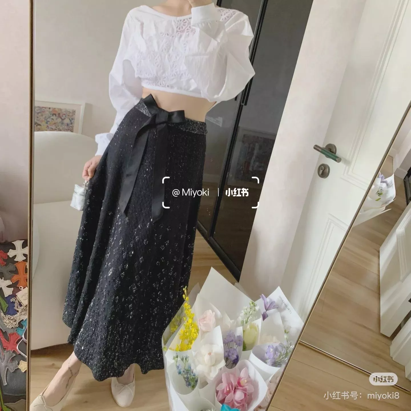 CHANEL 25P 珠片絲線半裙・蝴蝶結高腰A字裙・36/38/40碼