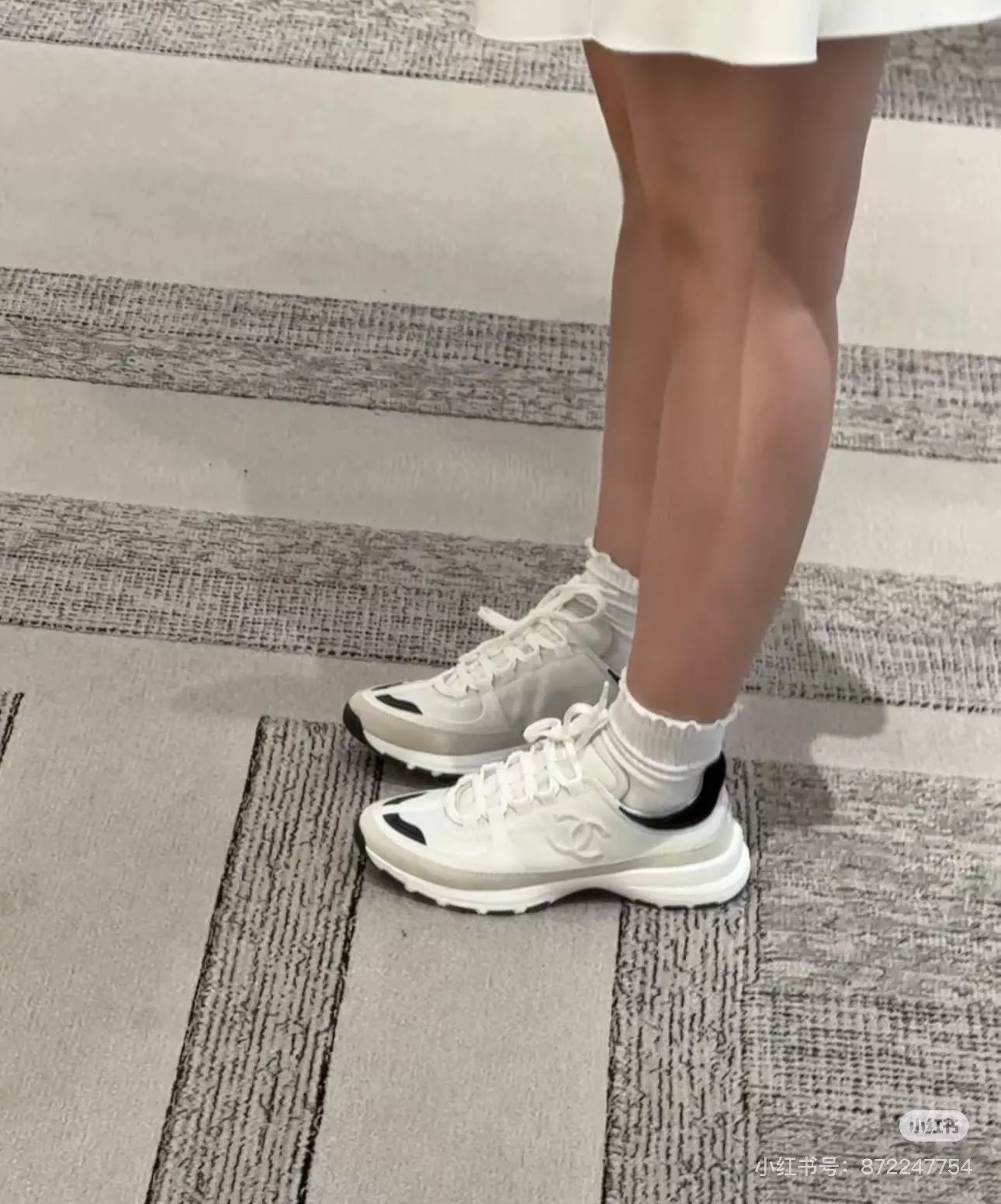 CHANEL | 25A 白色 小厚底運動鞋・羊皮拼接・輕量舒適休閒鞋 35-40