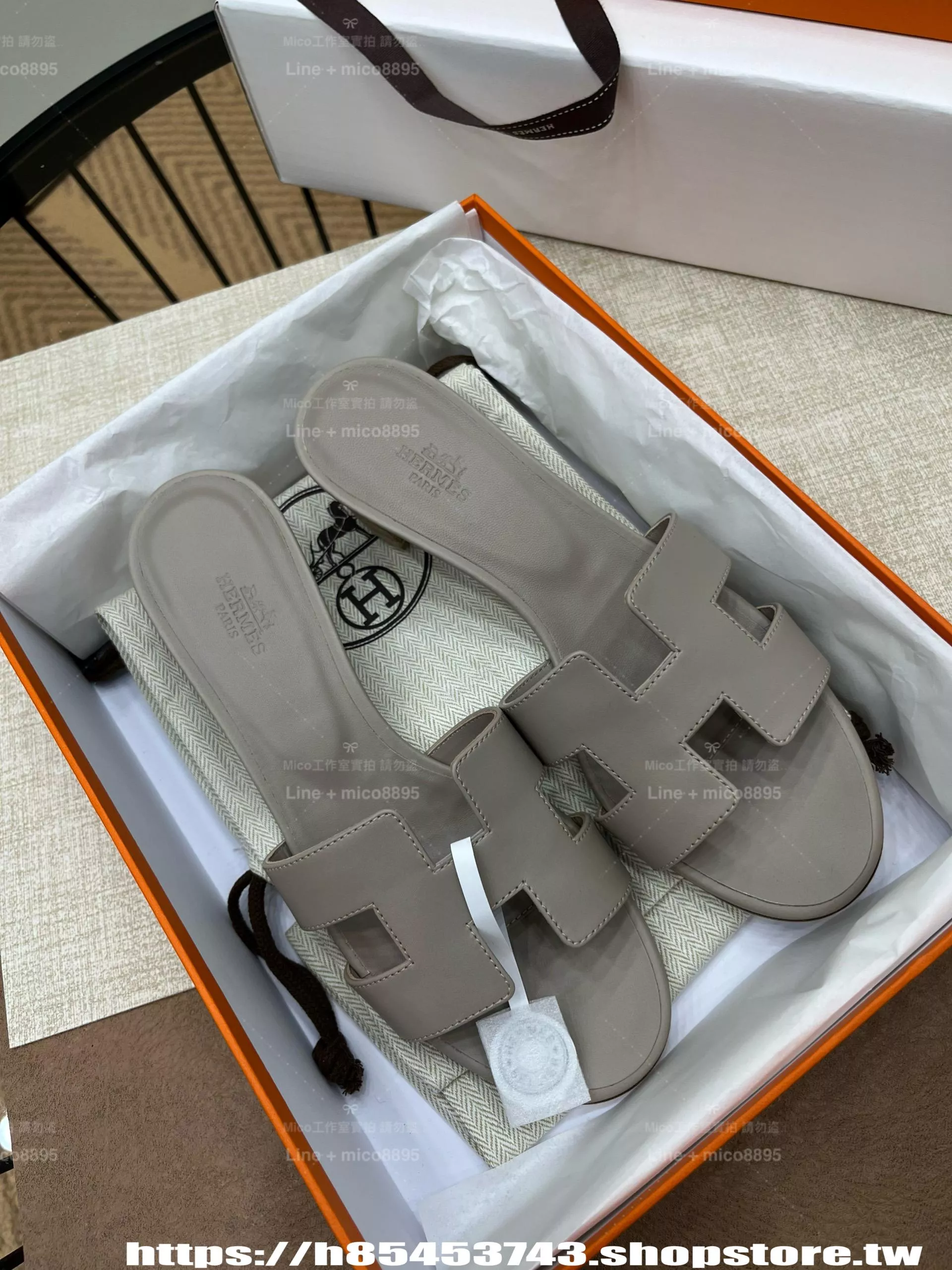 HERMES 珍珠灰SW皮革 經典H涼鞋 粗跟涼鞋 Oasis涼鞋