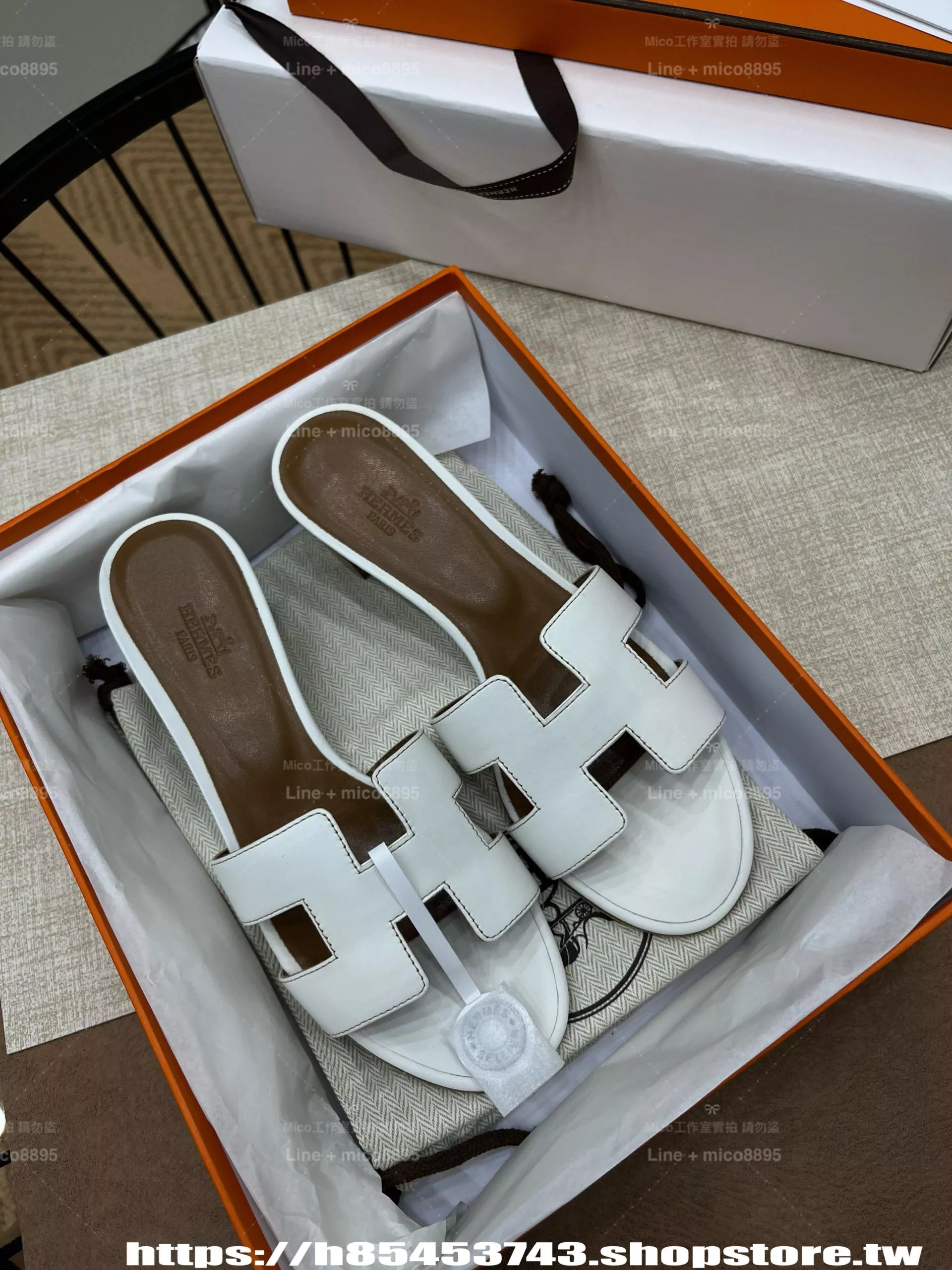 HERMES 白色SW皮革 經典H涼鞋 粗跟涼鞋 Oasis涼鞋