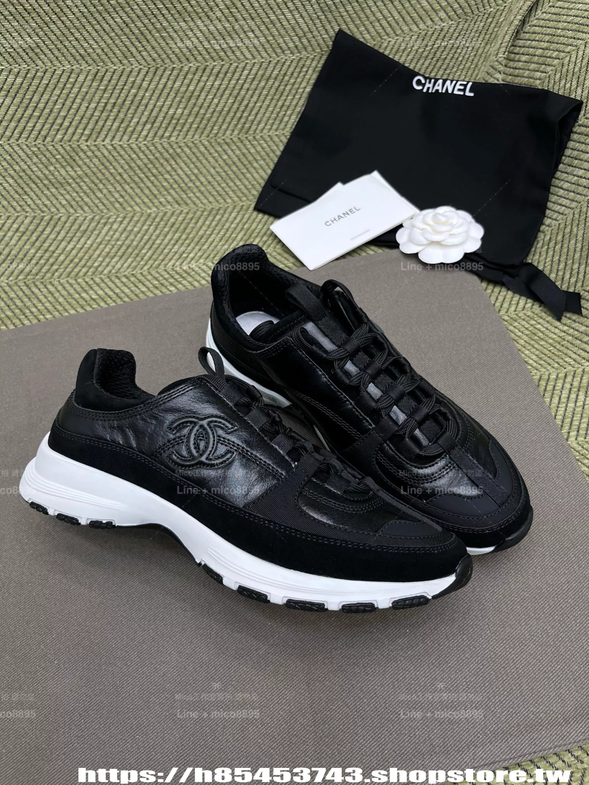 CHANEL | 25A 黑色 小厚底運動鞋・羊皮拼接・輕量舒適休閒鞋 35-40