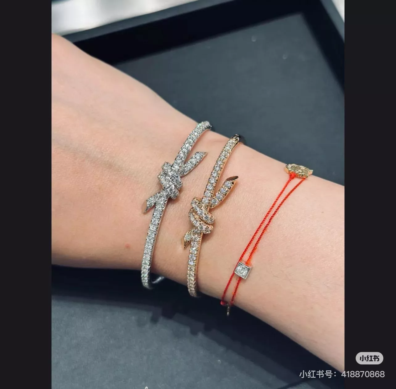 Tiffany knot 全鑽單圈手鐲・玫瑰金／白金・經典連結設計・高訂飾品款